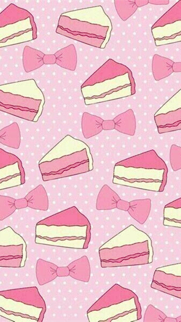 Kawaii Pembe Pasta ve Kurdele Kolajı Duvar Kağıdı