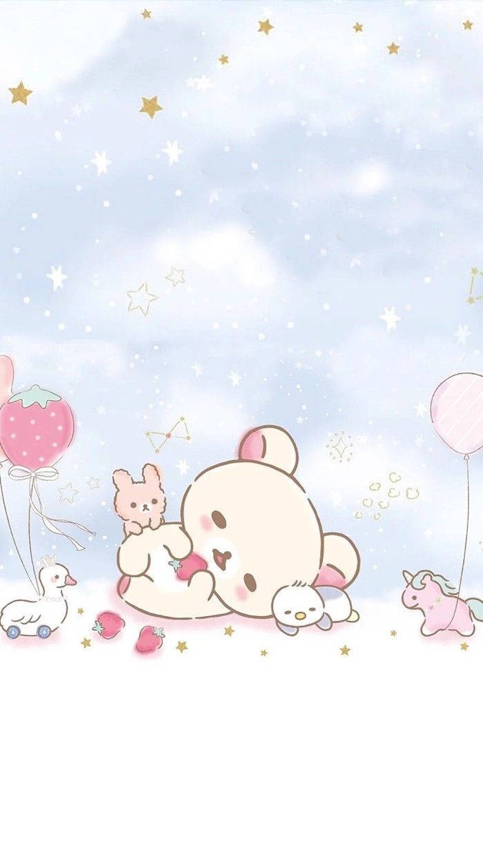 Kawaii Rilakkuma Pembe Karakterlerle Duvar Kağıdı