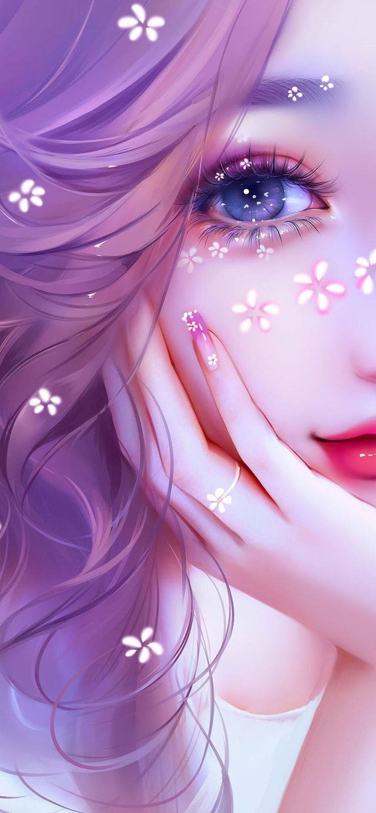 Kawaii Sevimli Kız Çiçek Aksesuarlarıyla Duvar Kağıdı
