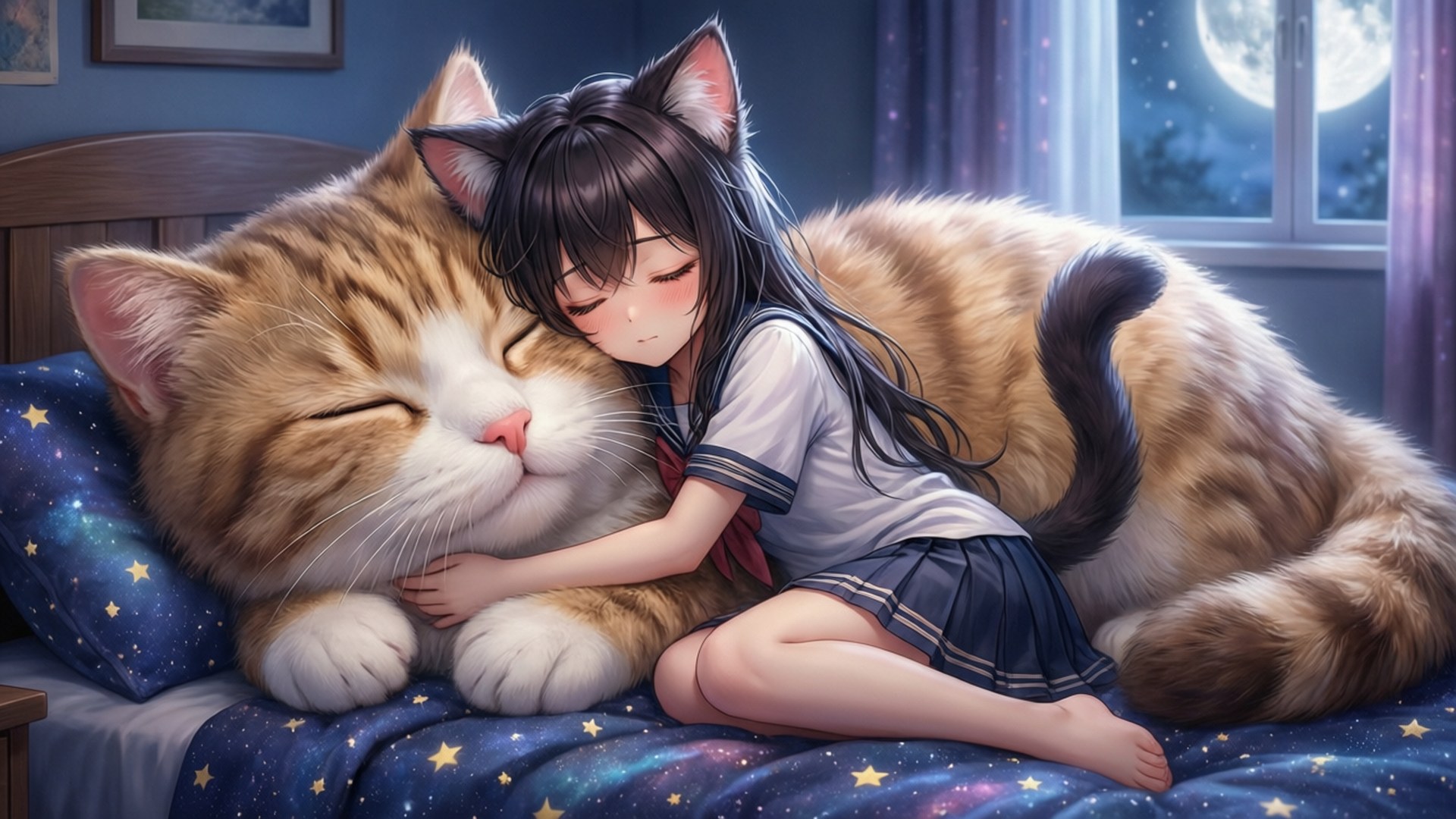 Kedi Kız Rüyası Duvar Kağıdı
