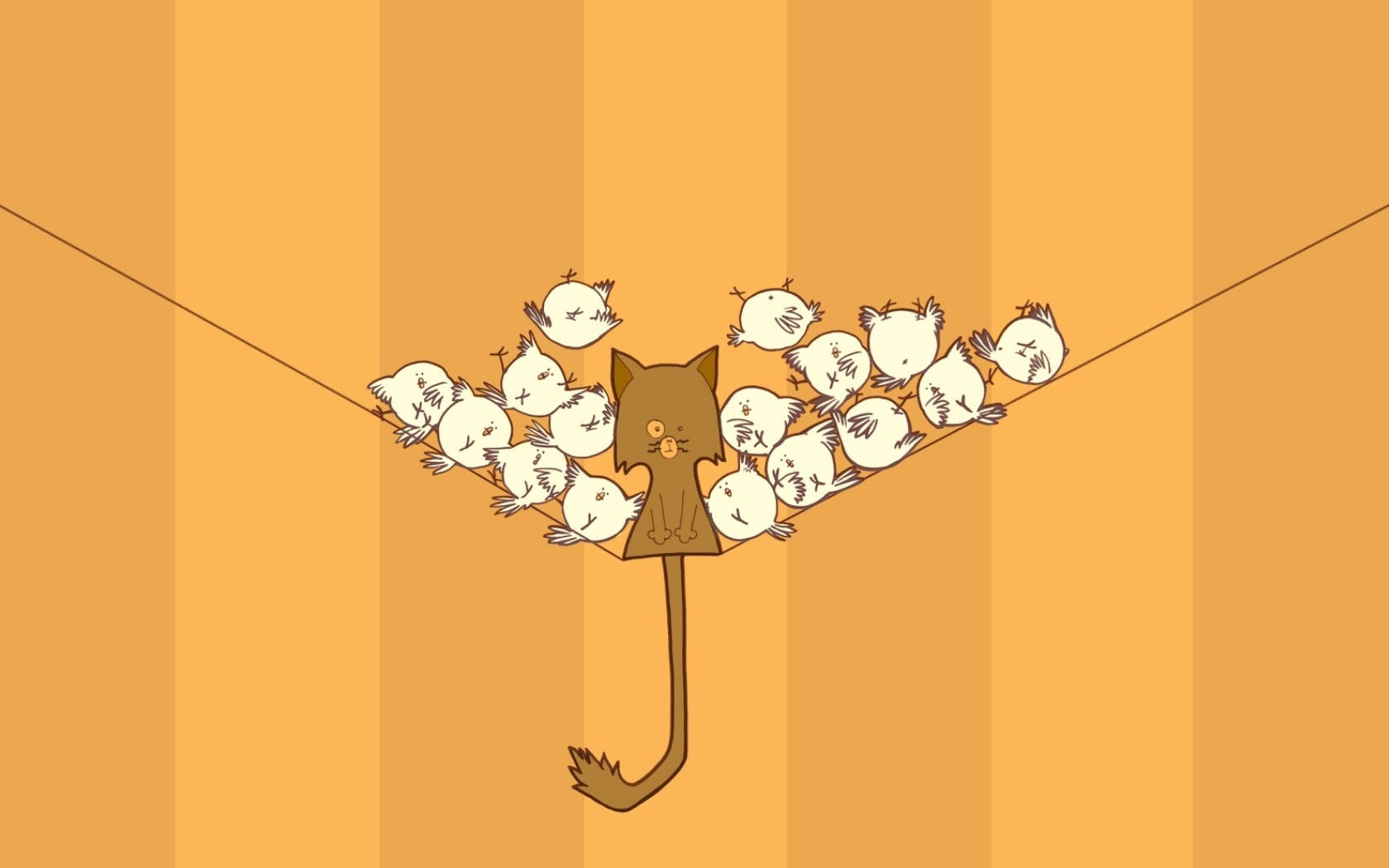 Kedi ve Tavuklar Karikatürü Duvar Kağıdı