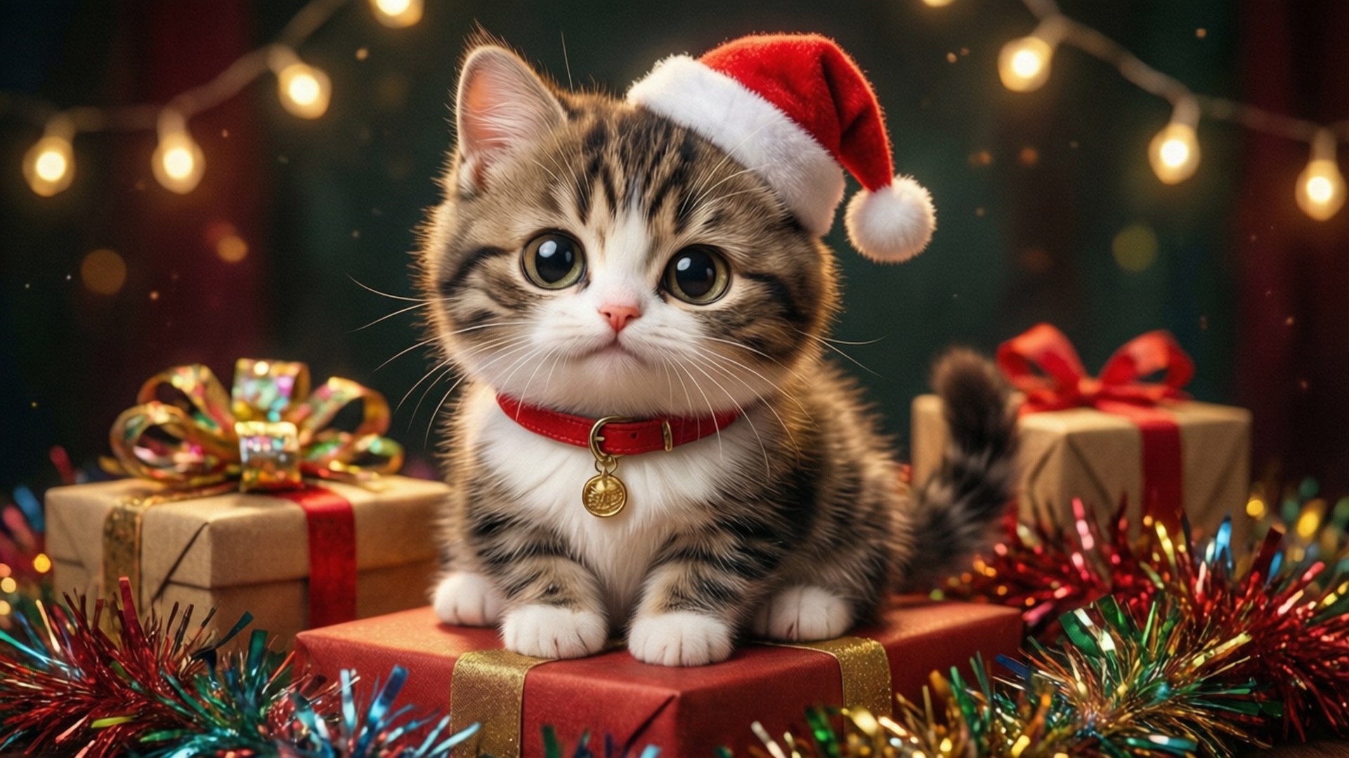 Kedinin Noel Hediyeleri Duvar Kağıdı