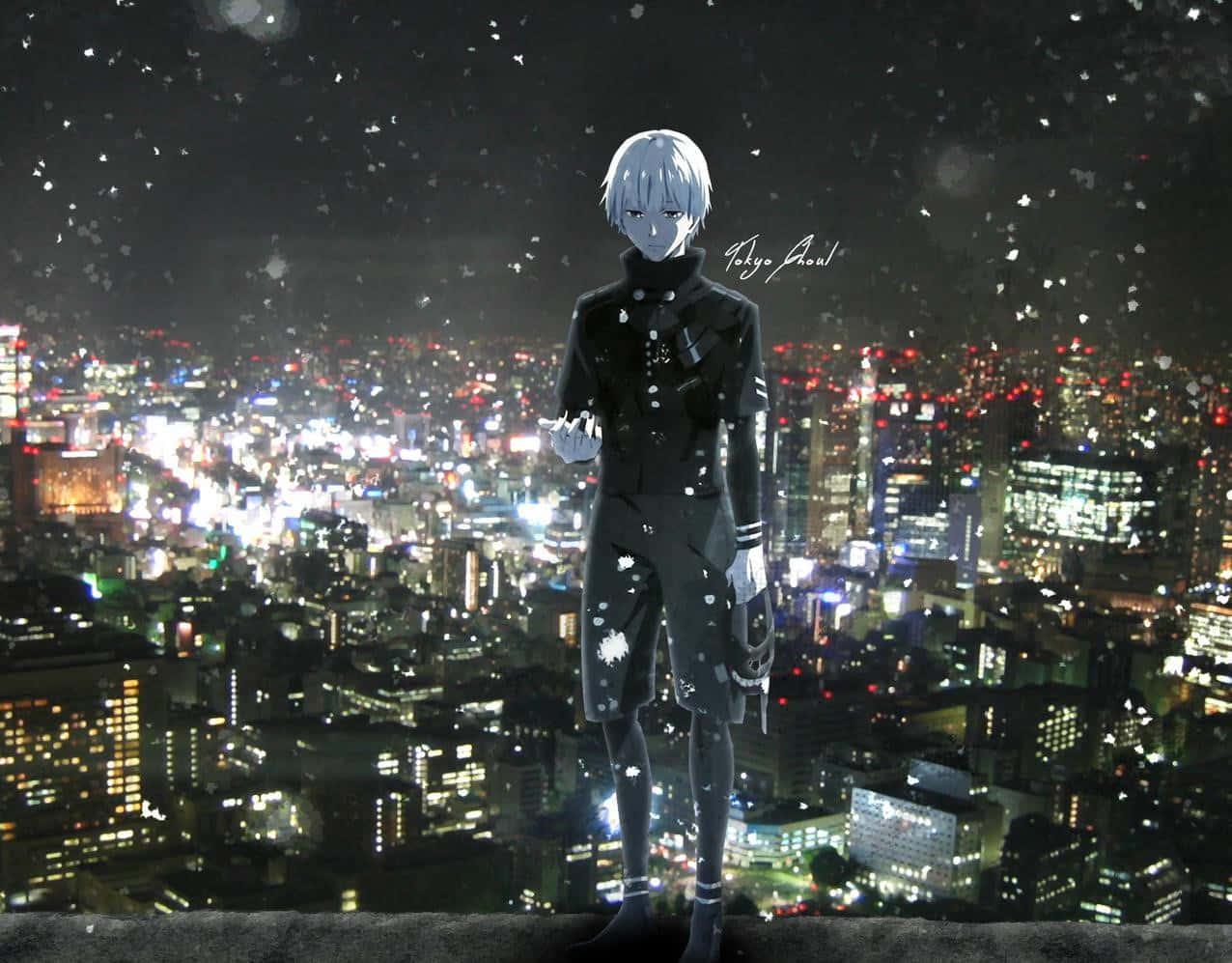 Ken Kaneki Şehir Manzarasında Tokyo Ghoul Anime Duvar Kağıdı
