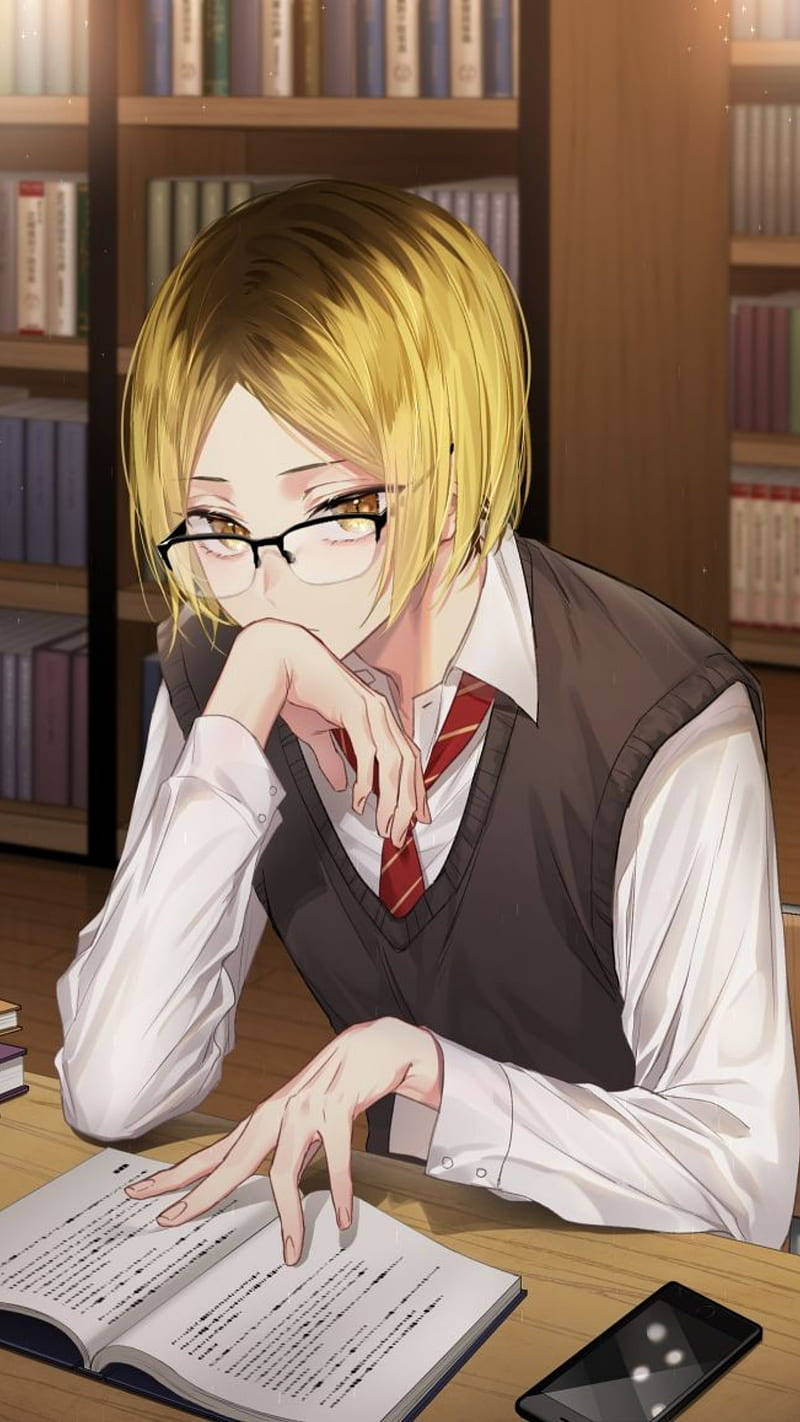 Kenma Kütüphanede Ders Çalışırken Duvar Kağıdı