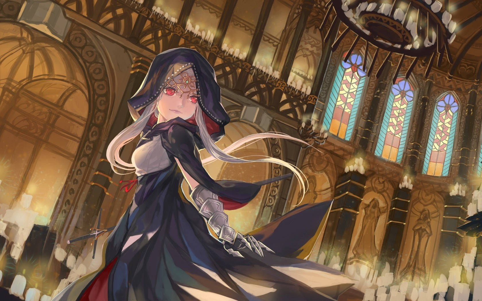 Kilise Anime Kızı Kapüşonlu Duvar Kağıdı