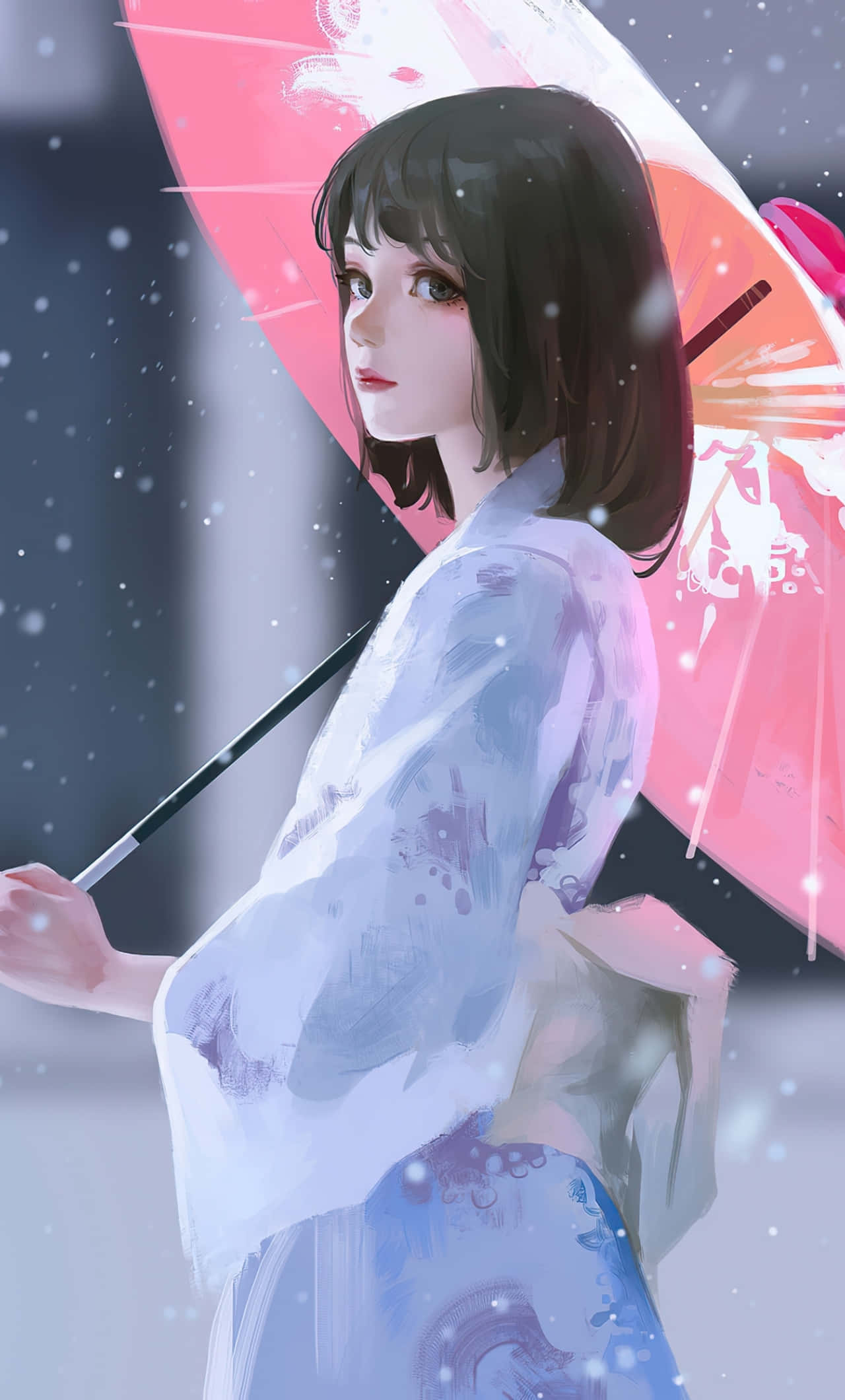 Kimono Giyen Anime Genç Kız Resmi Duvar Kağıdı