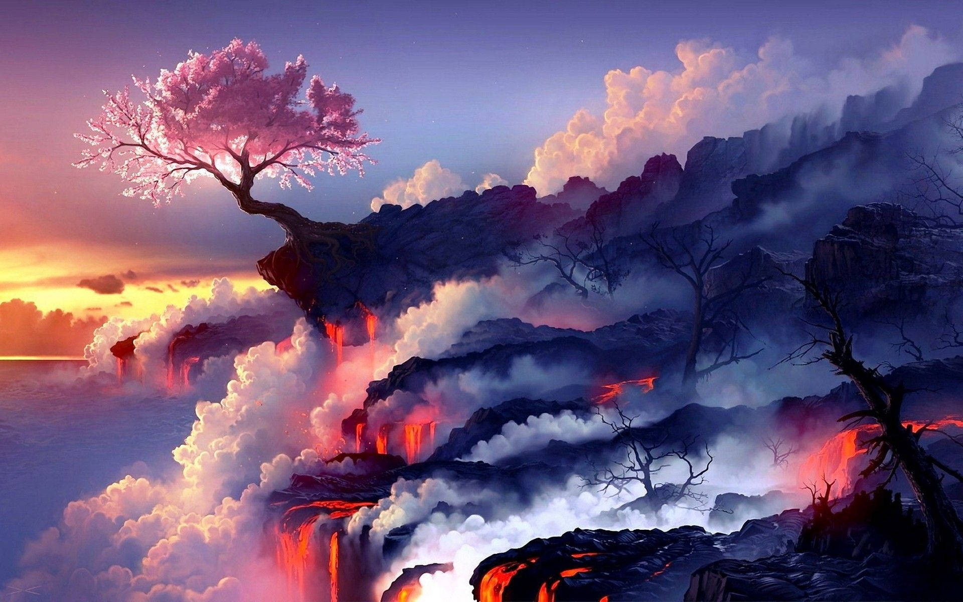 Kiraz Çiçeği Anime Sanatı Duvar Kağıdı