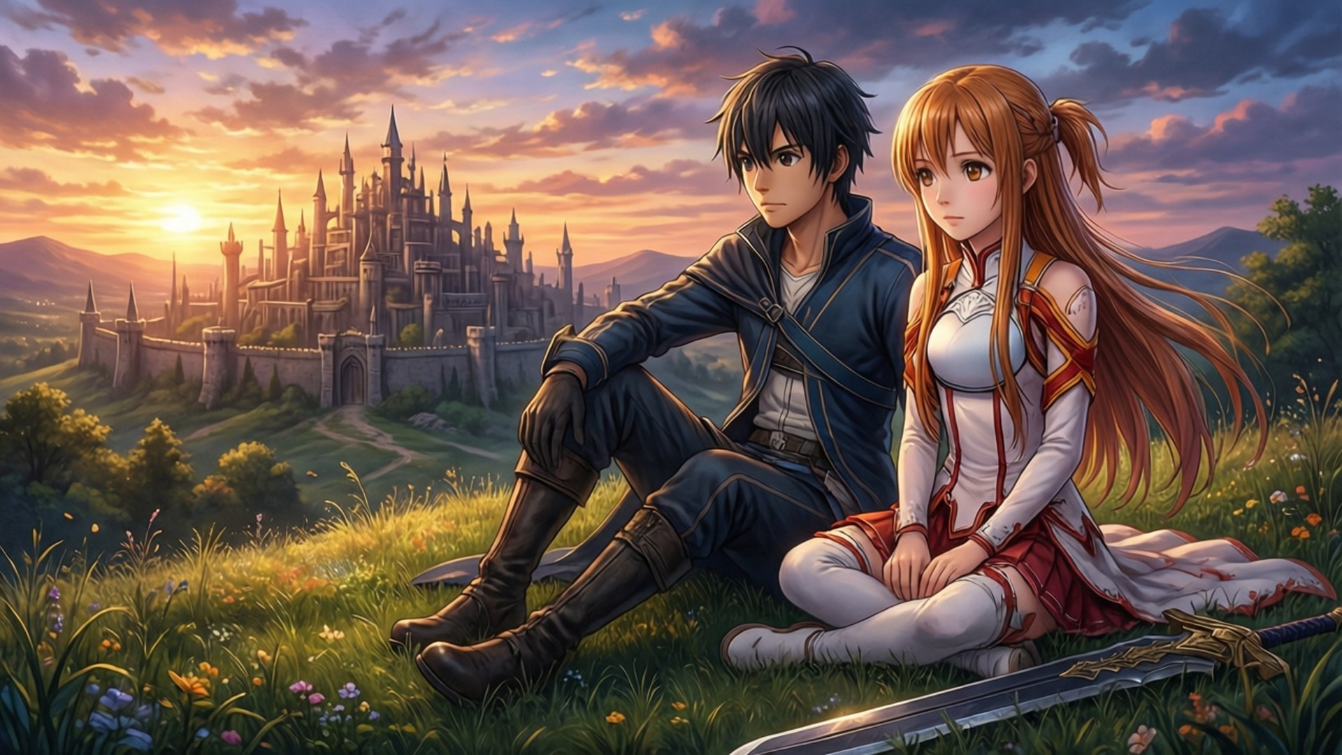 Kirito ve Asuna'nın Huzurlu Anı Duvar Kağıdı