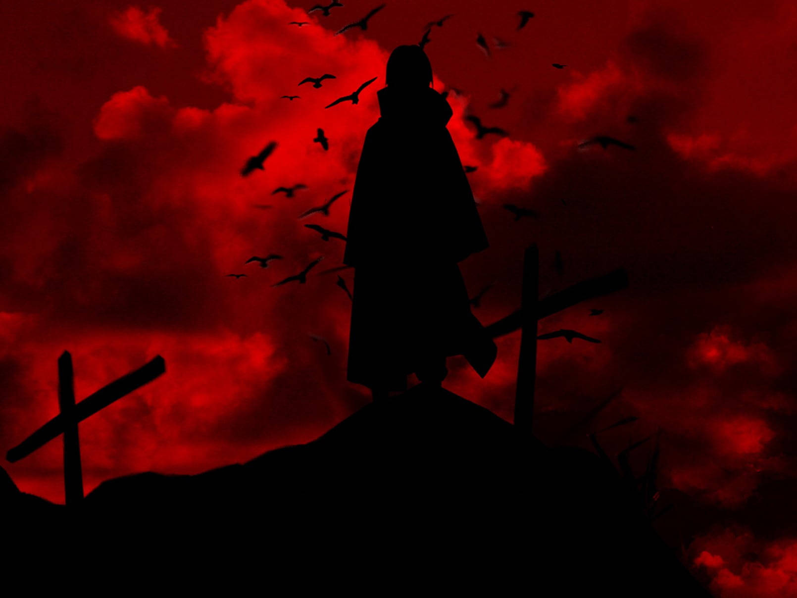Kırmızı Anime Silüeti Duvar Kağıdı