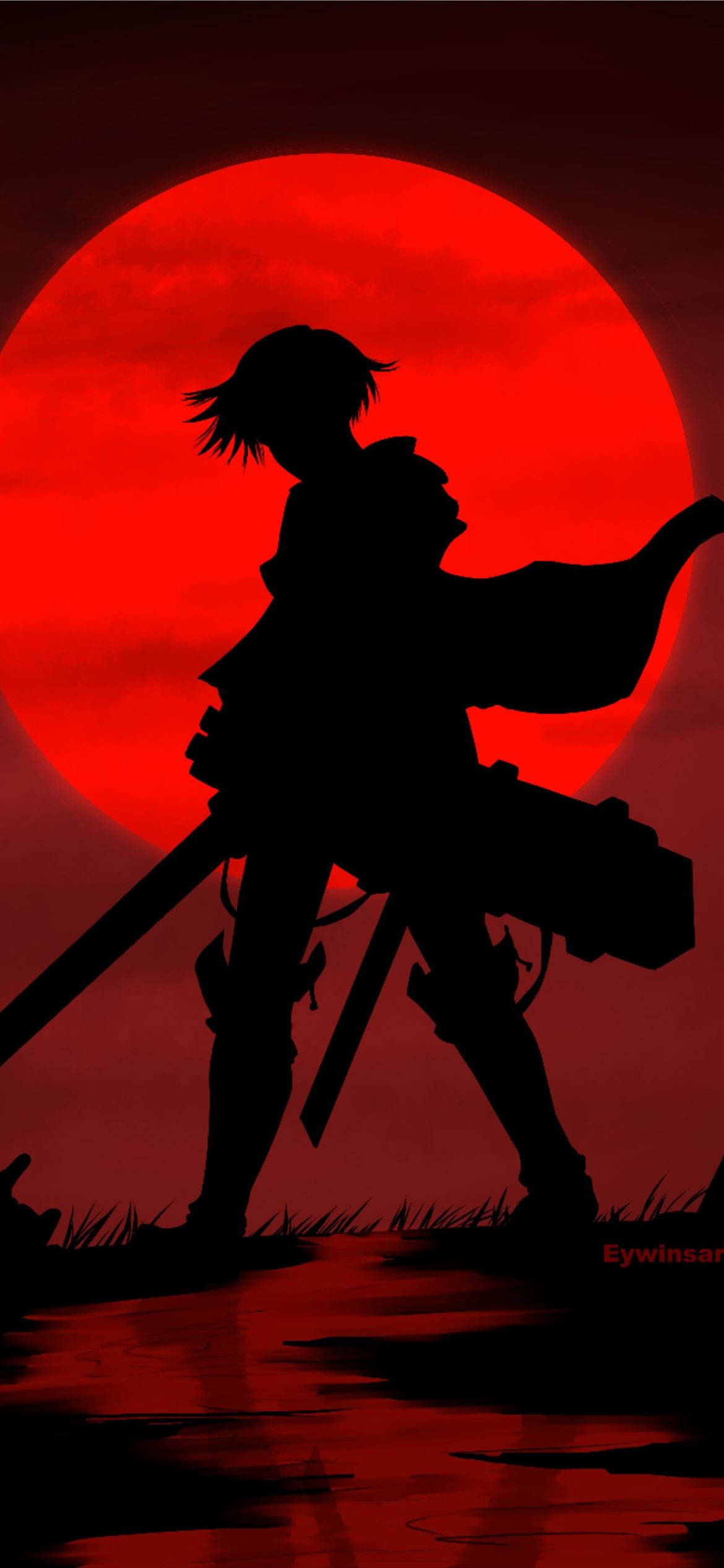Kırmızı Ay Levi Silüeti Attack on Titan iPhone Duvar Kağıdı