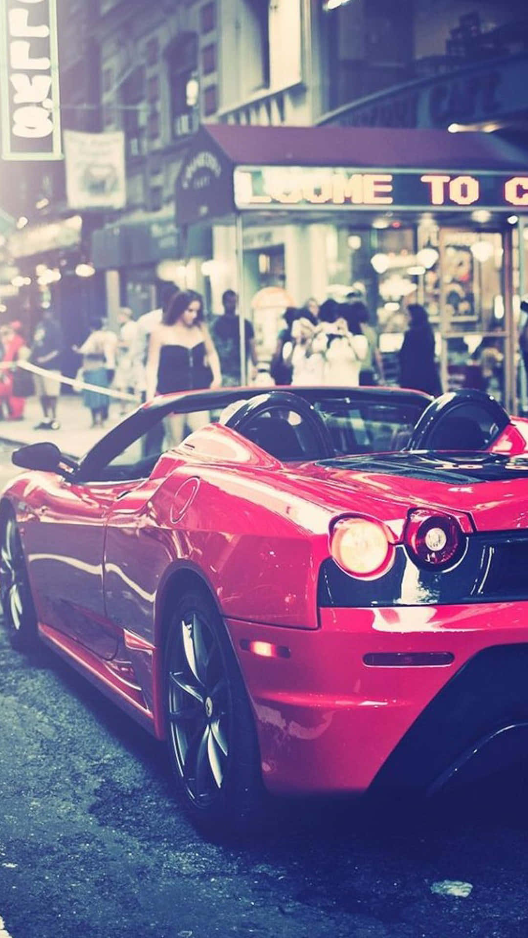Kırmızı Ferrari Sokak Yarışı Arabası Duvar Kağıdı