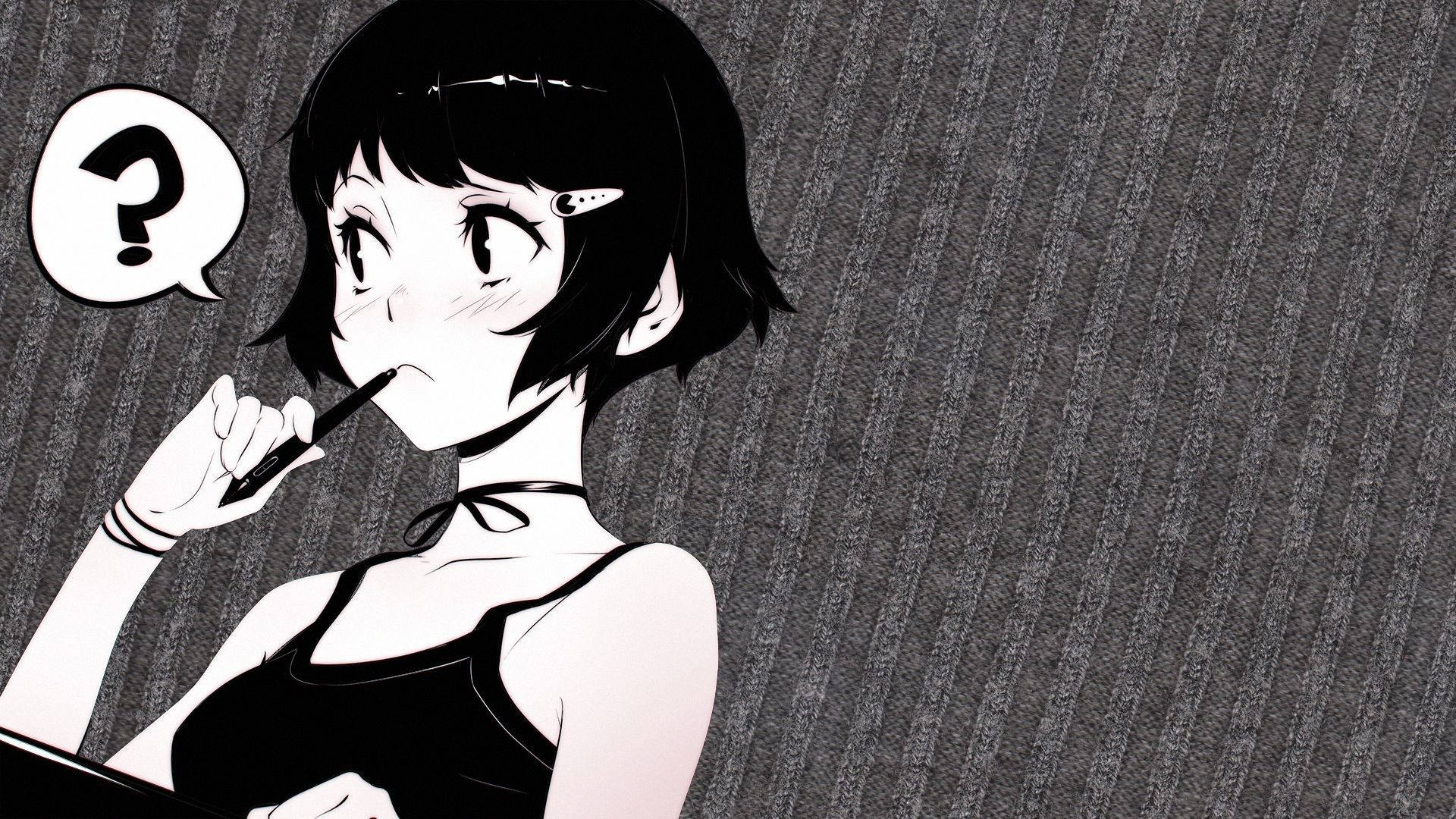 Kısa Saçlı Kız Karanlık Anime Estetiği Masaüstü Duvar Kağıdı