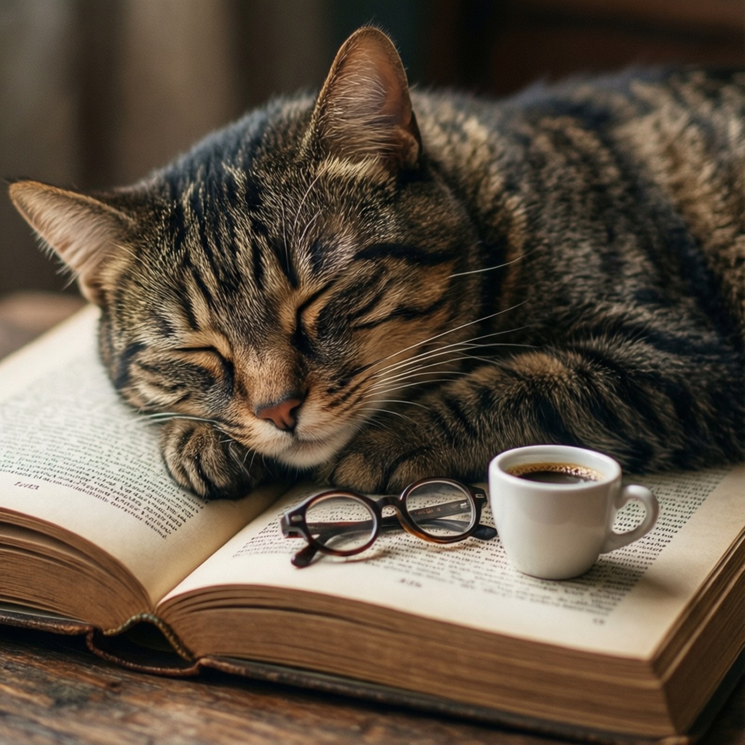 Kitap Kurdu Kedinin Uykusu Duvar Kağıdı