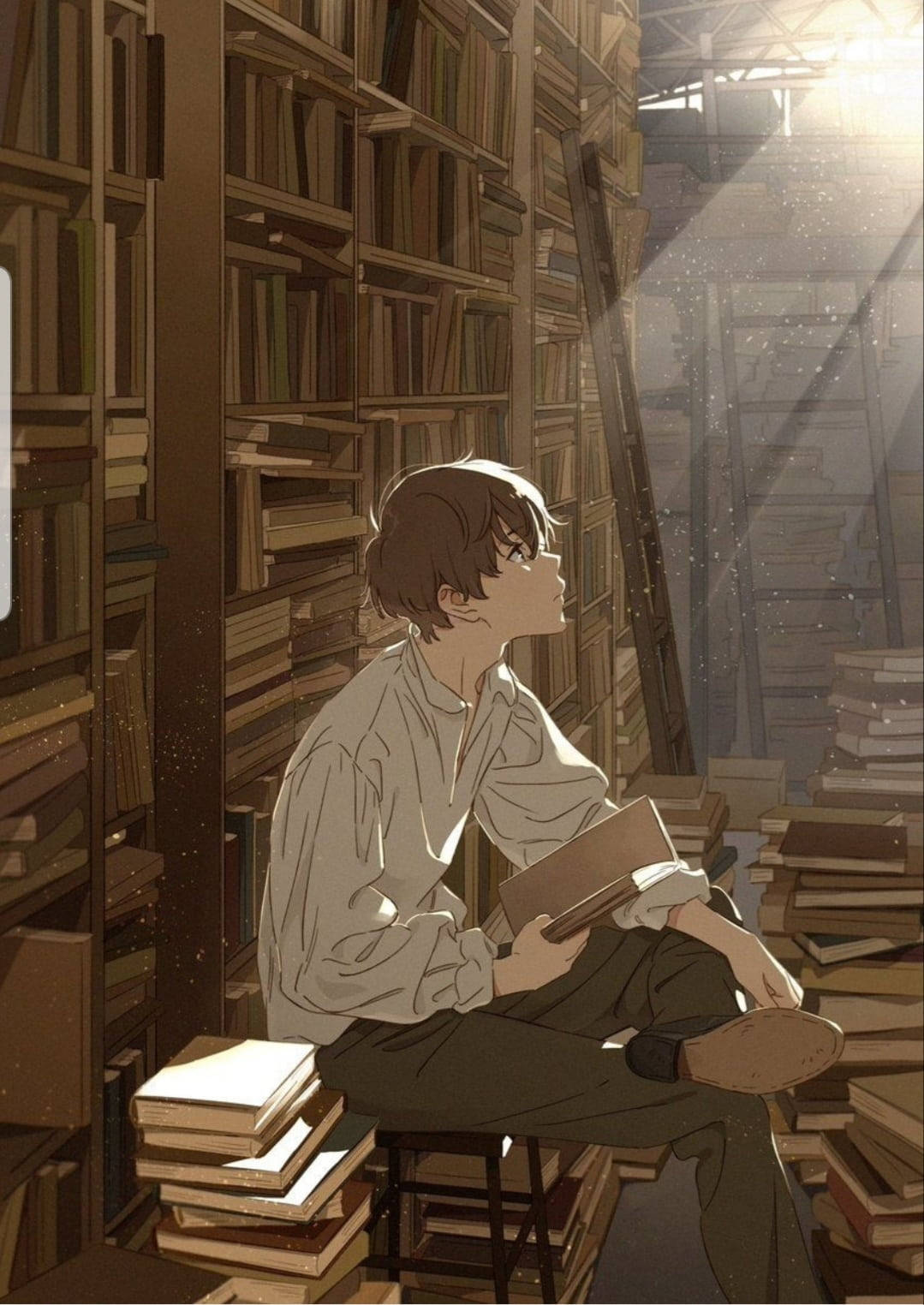 Kitap Yığını Üzerinde Anime Çocuğu Duvar Kağıdı