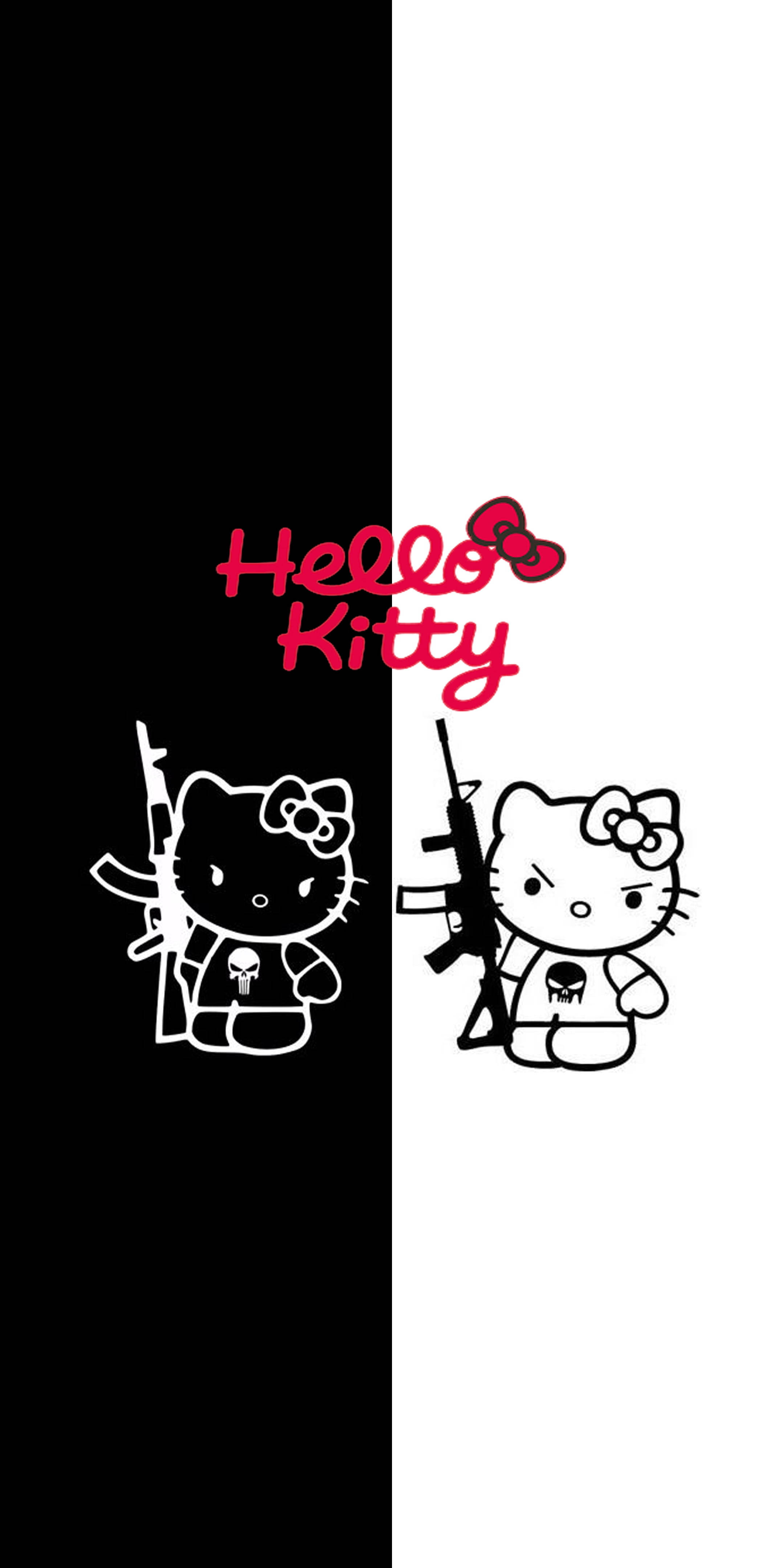 Kızgın Beyaz ve Siyah Hello Kitty Duvar Kağıdı
