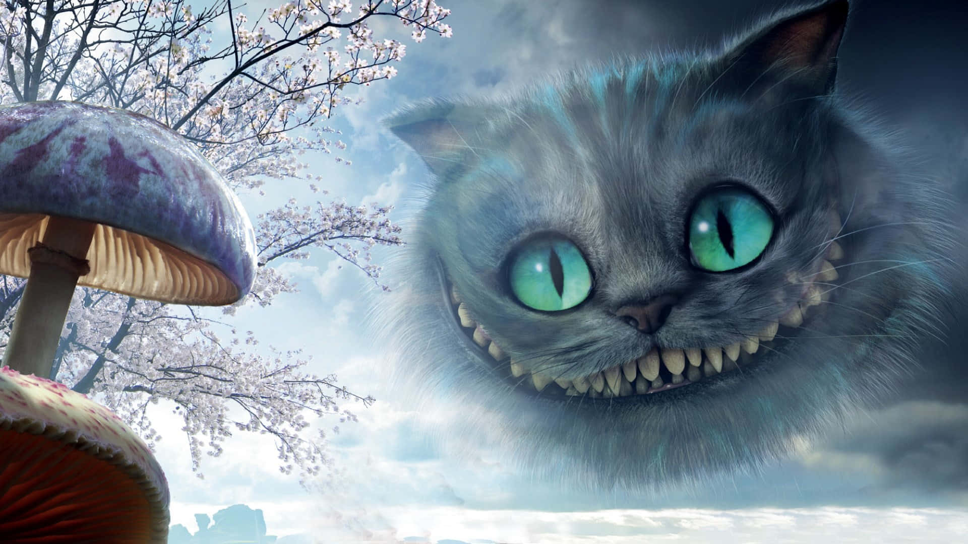 Kocaman bir Cheshire Kedisi yıldız ışığında sinsi sinsi gülümsüyor. Duvar Kağıdı