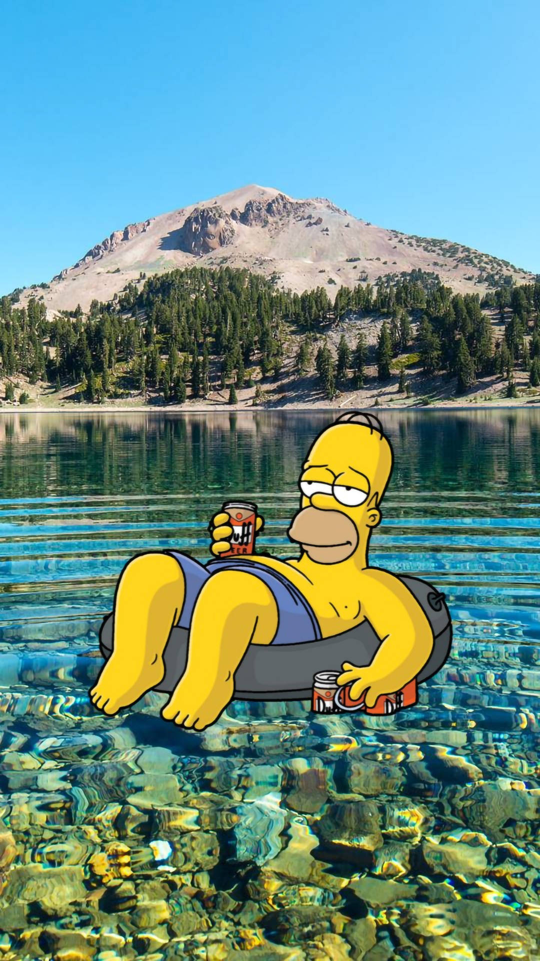 Komik Homer Estetik Göl Manzarasında Duvar Kağıdı
