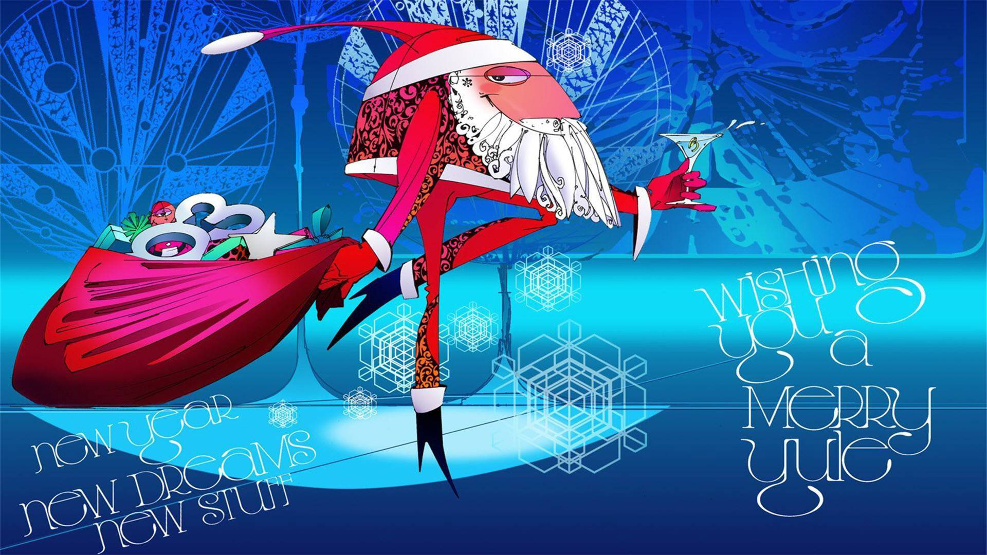 Komik Noel Babası Çuvalıyla Duvar Kağıdı