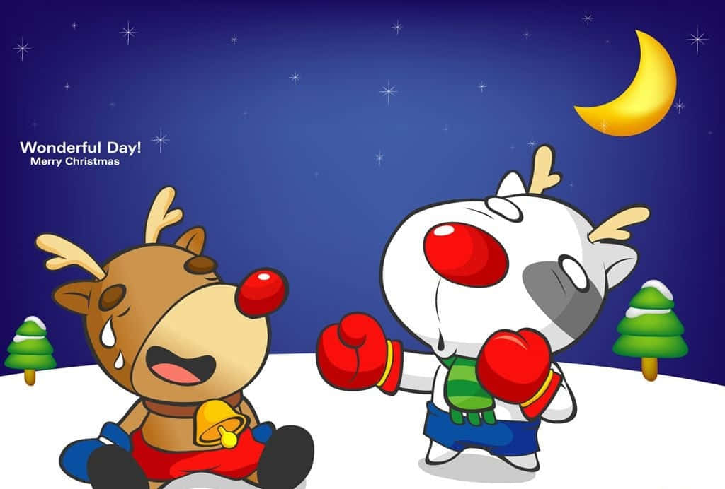 Komik Noel Sahnesi: Santa ve Ren Geyiği Duvar Kağıdı