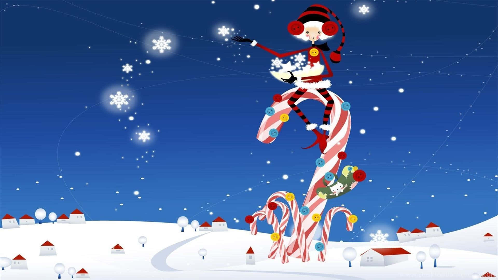 Komik Noel Zoom Arka Planı Şeker Kamışı Diyarı Duvar Kağıdı
