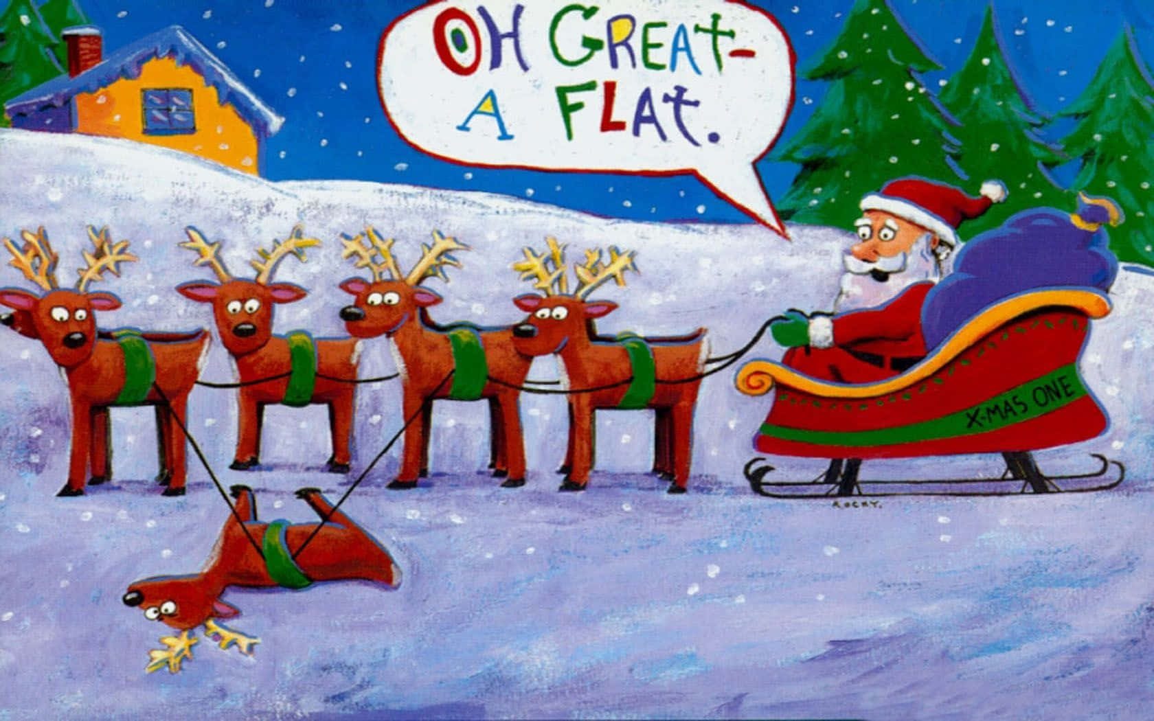 Komik Noel Zoom Arka Planı: Noel Baba ve Ren Geyikleri Duvar Kağıdı