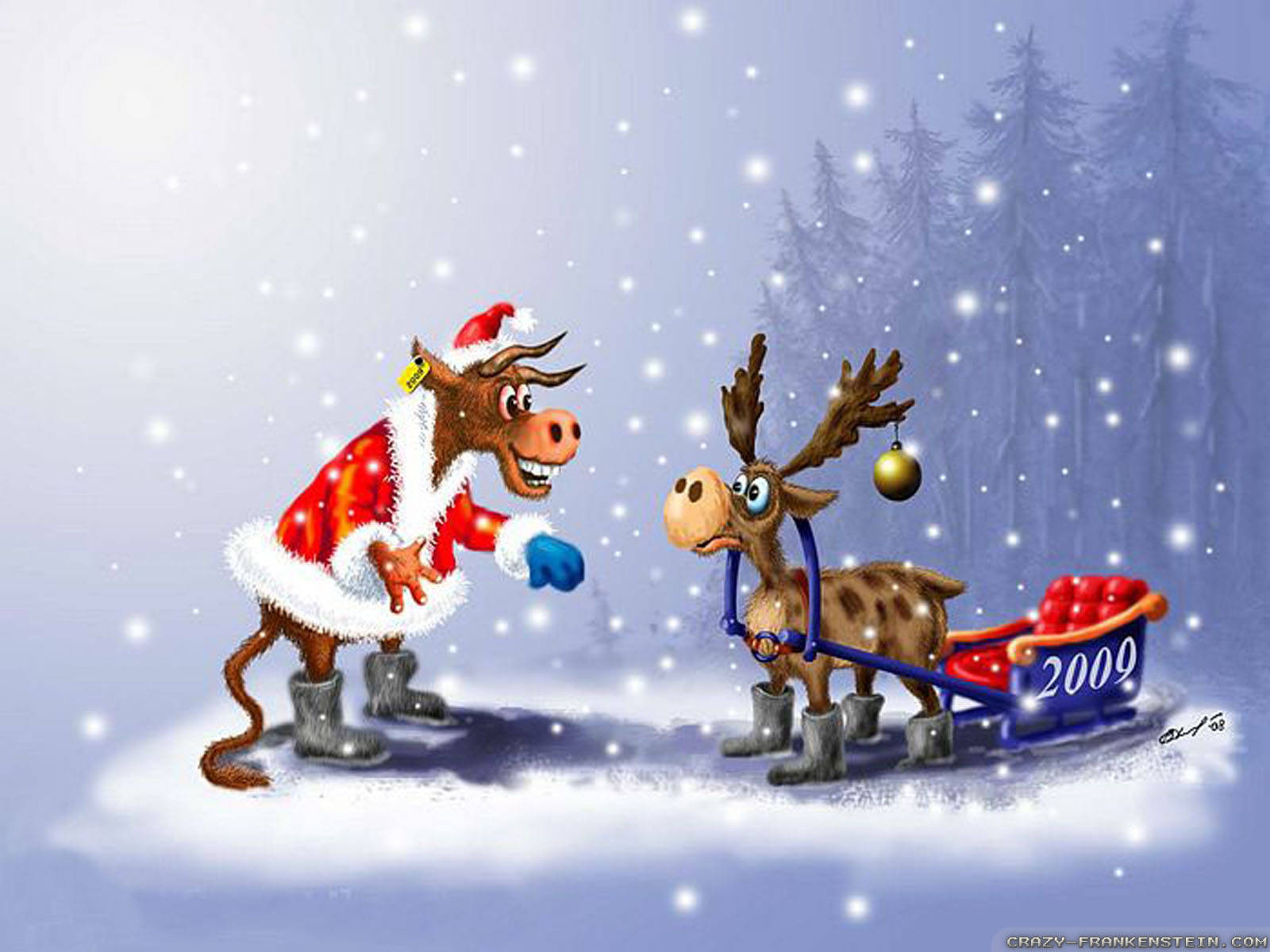 Komik Ren Geyikleri Noel Duvar Kağıdı
