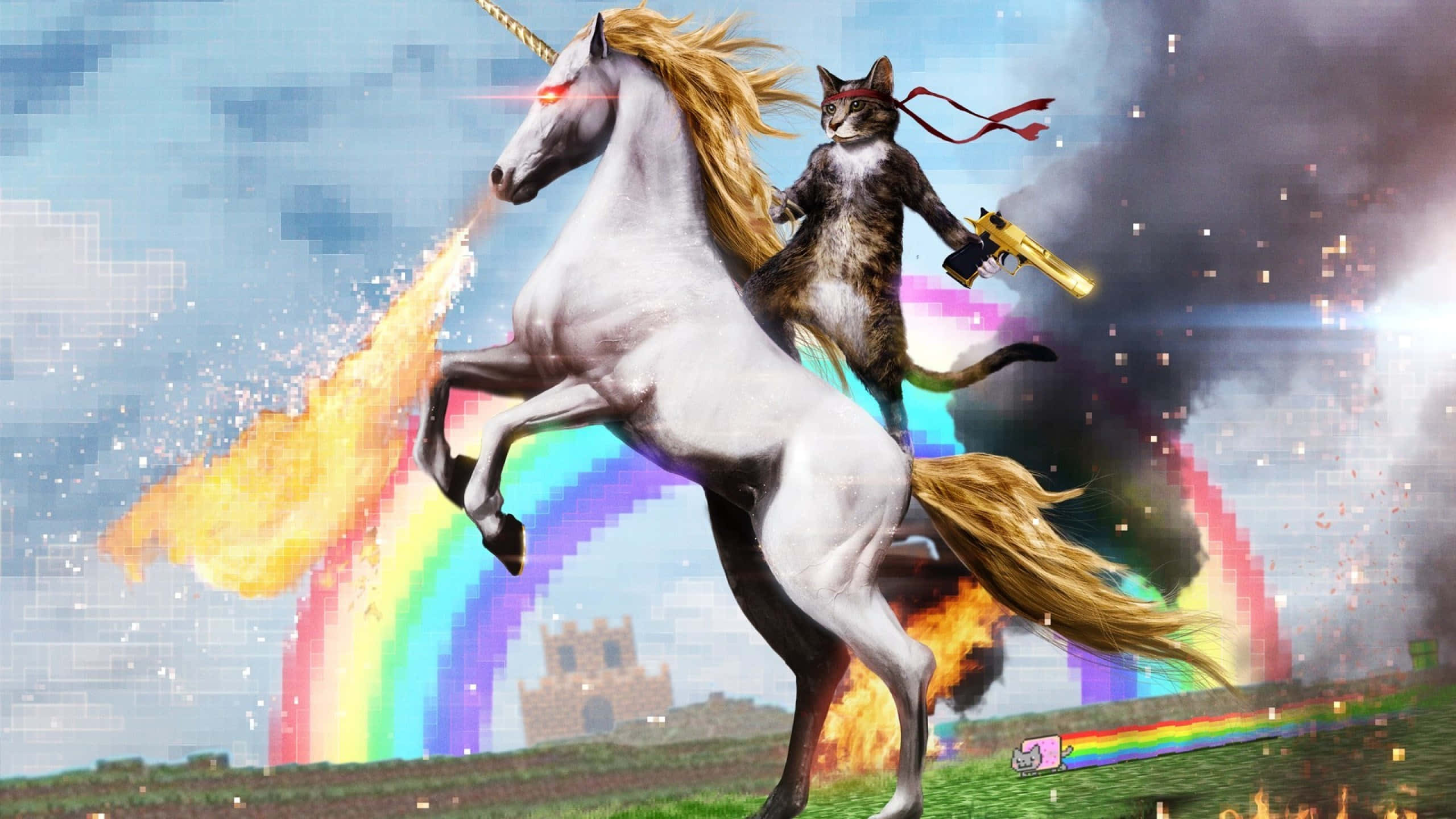 Komik Unicorn ve Kedi Arka Planı Duvar Kağıdı