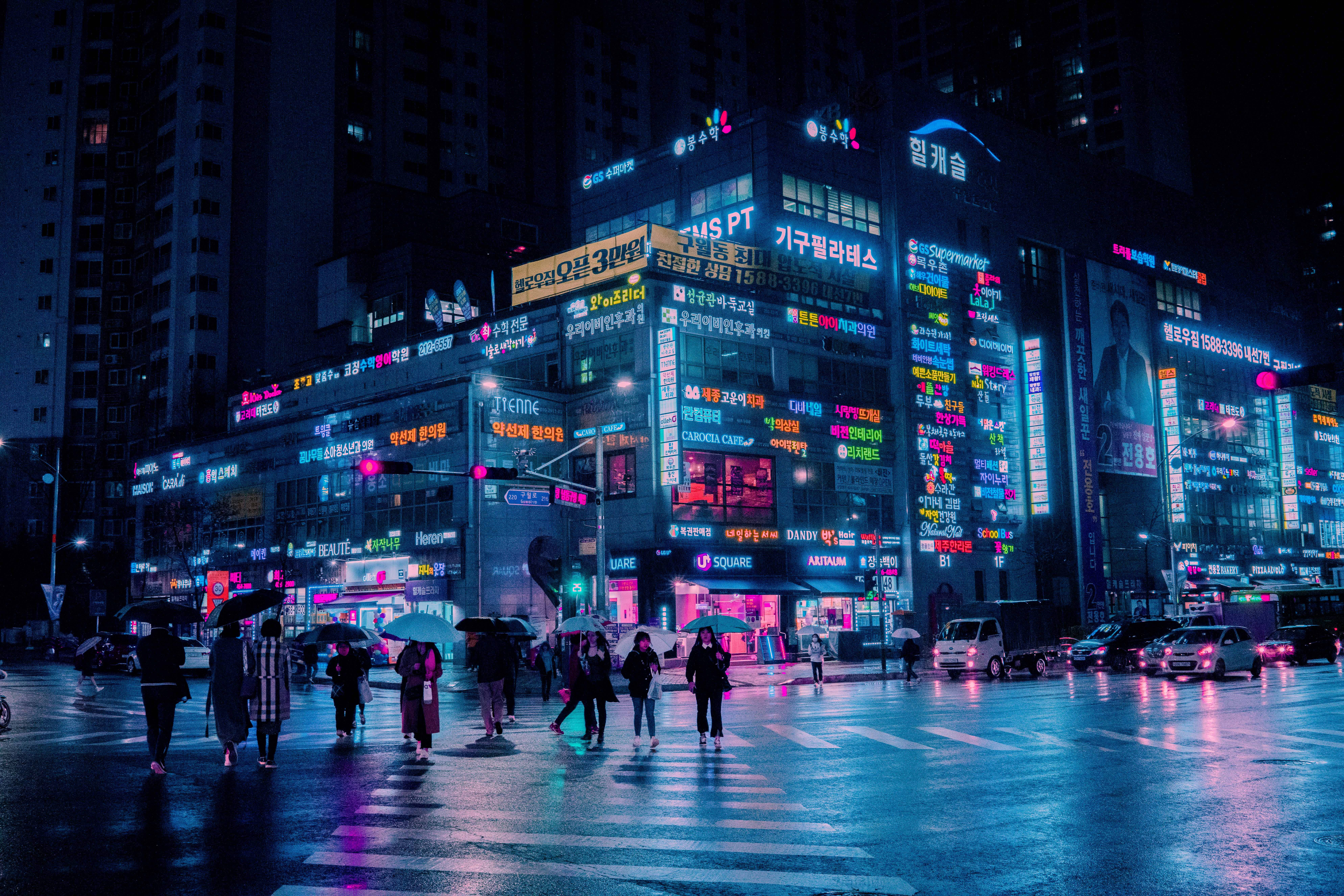 Kore'de Karanlık Neon Şehir Duvar Kağıdı