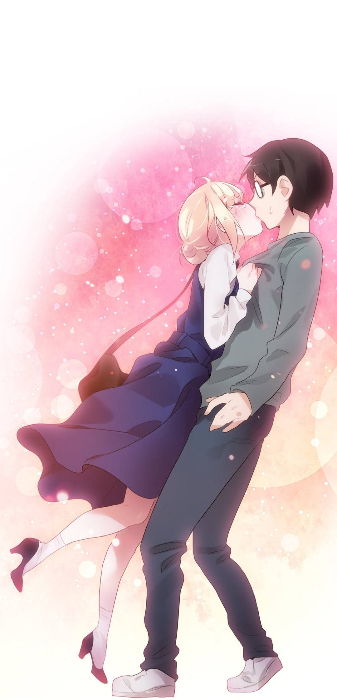 Kosei ve Kaori Anime Çifti Öpüşüyor Duvar Kağıdı