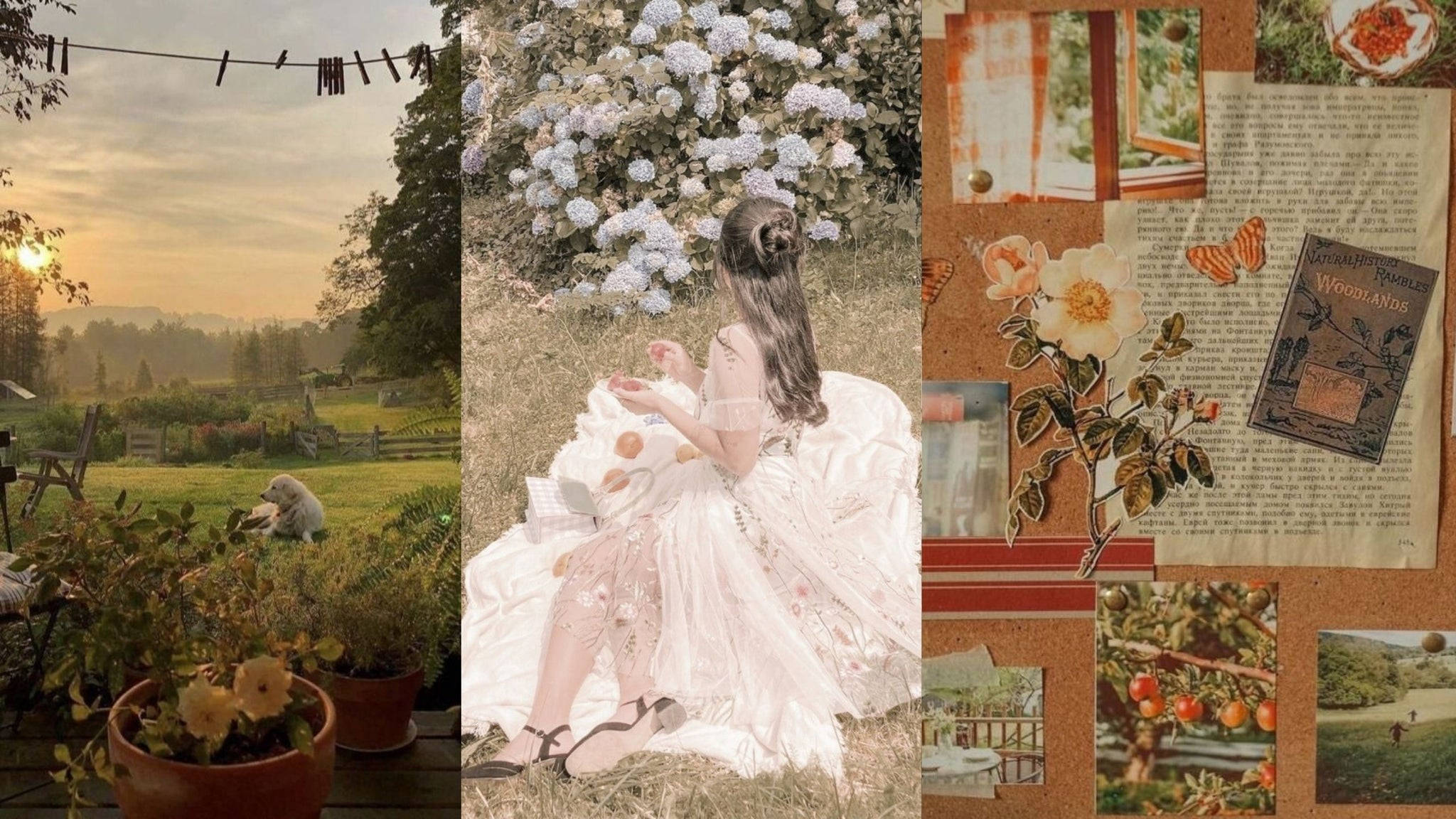 Köy Manzaralı Köylü Elbisesi Scrapbook Cottagecore Masaüstü Duvar Kağıdı