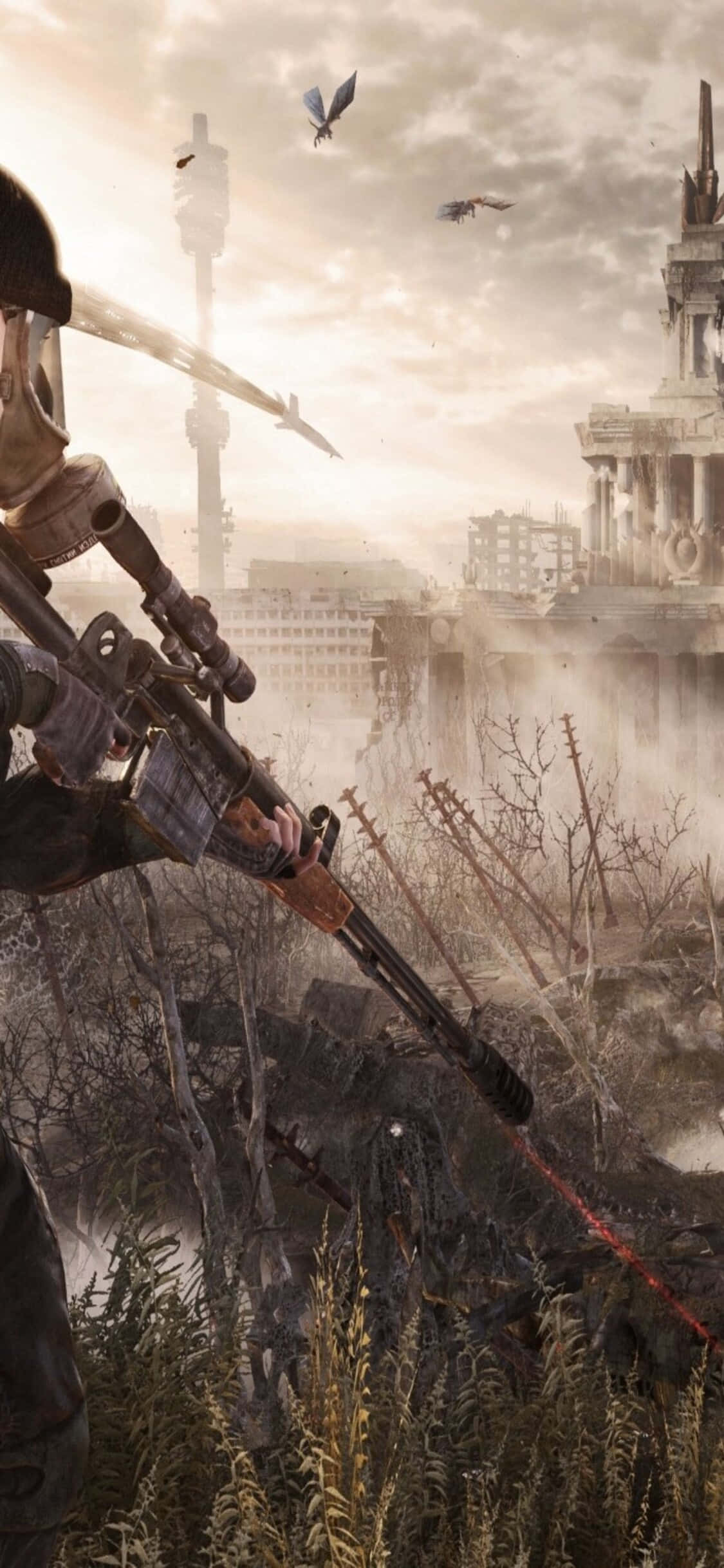 Köye Doğru Yürüyen Asker iPhone X Metro Last Light Arka Planı Duvar Kağıdı