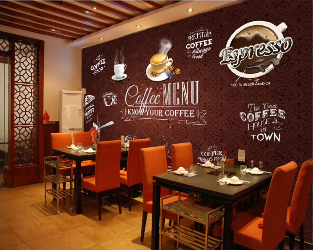 Koyu Kahve Temalı İç Mekana Sahip Kafe Duvar Kağıdı