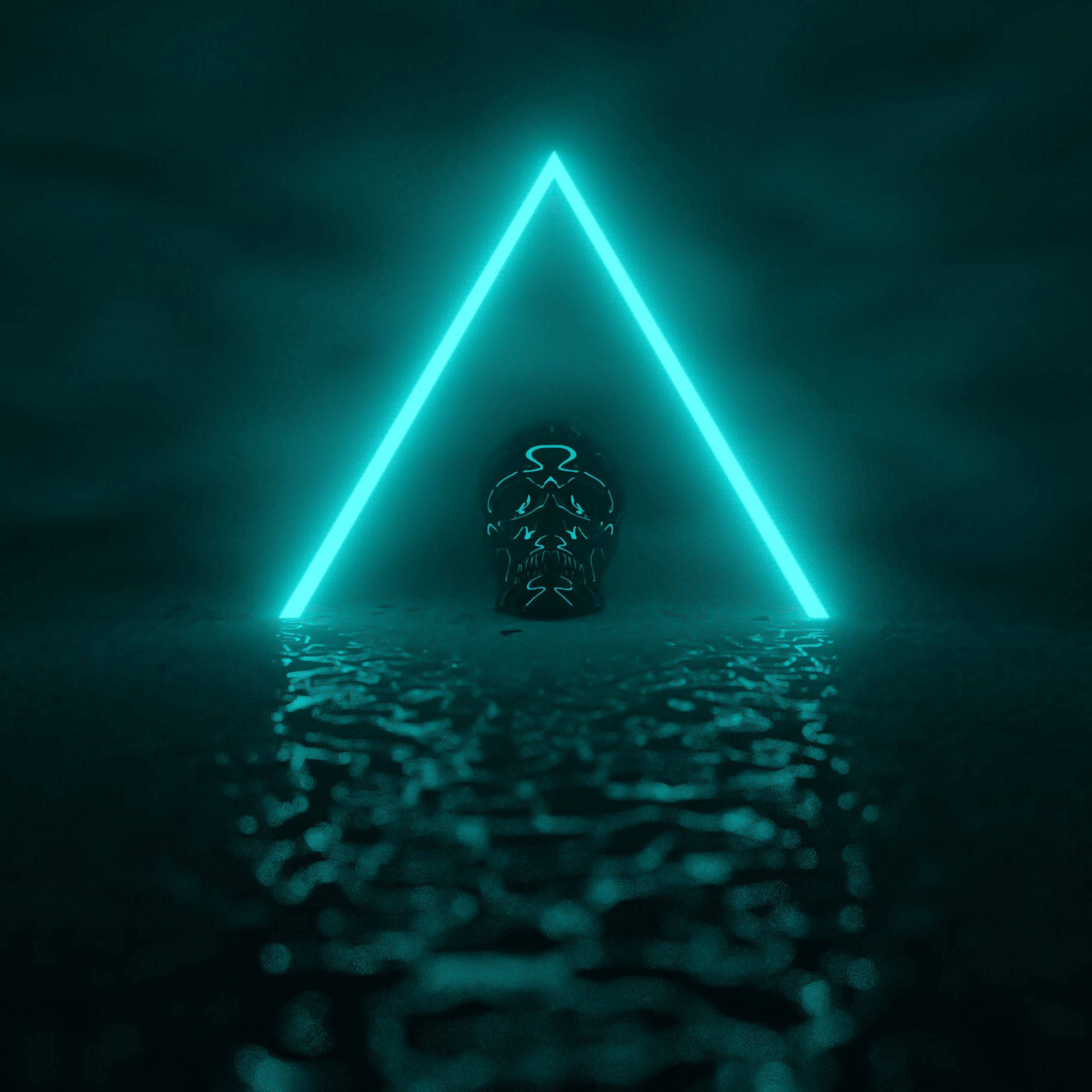 Koyu Neon Teal Üçgen ve Kafatası Duvar Kağıdı