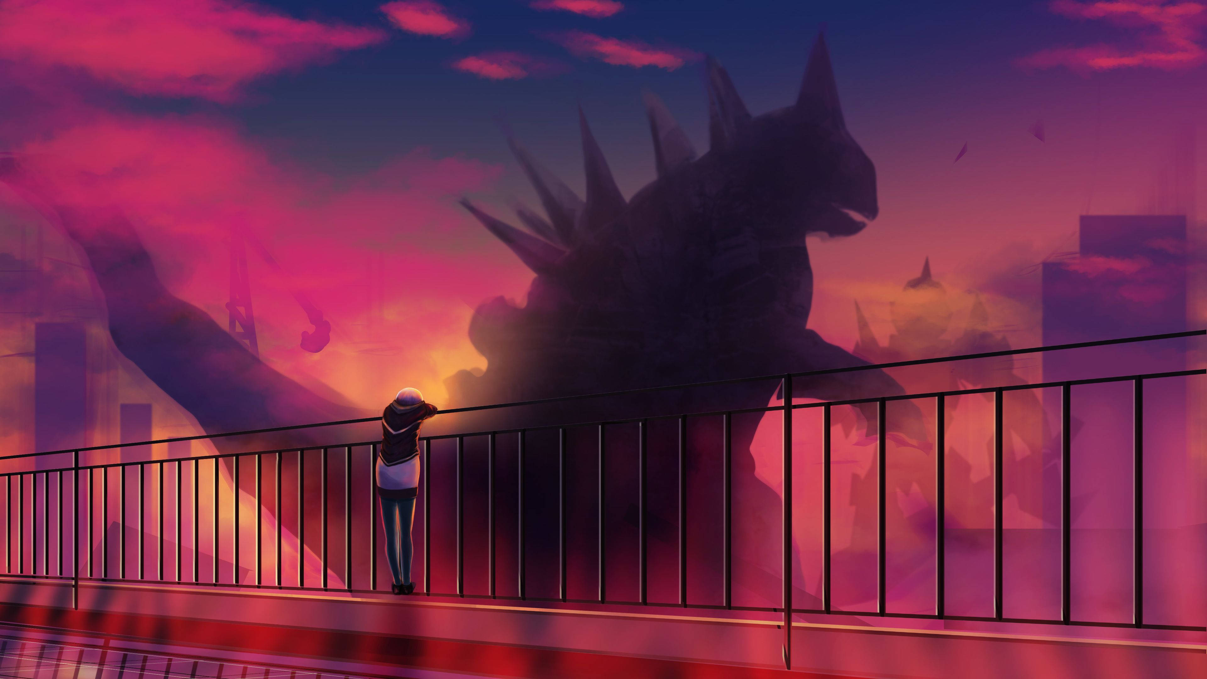 Kırmızı Anime Godzilla Duvar Kağıdı