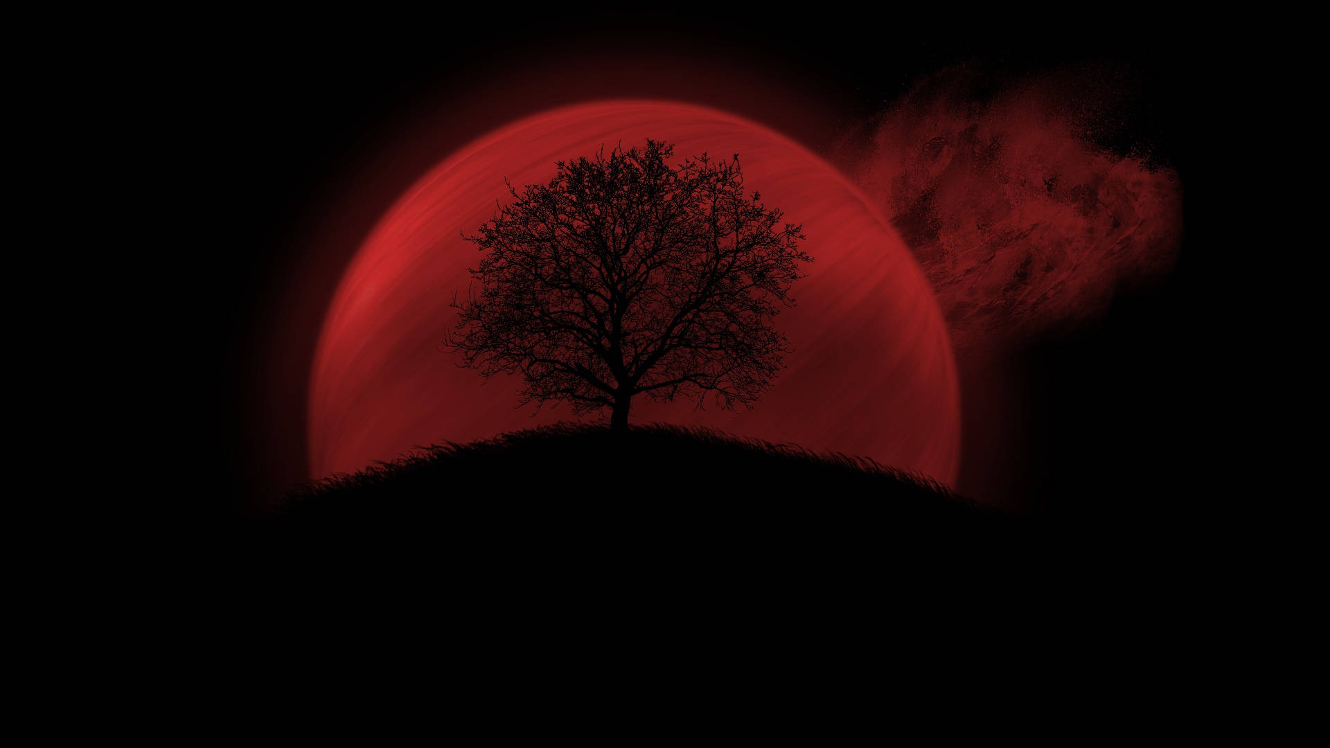 Kırmızı Ay Gece Gökyüzü Duvar Kağıdı