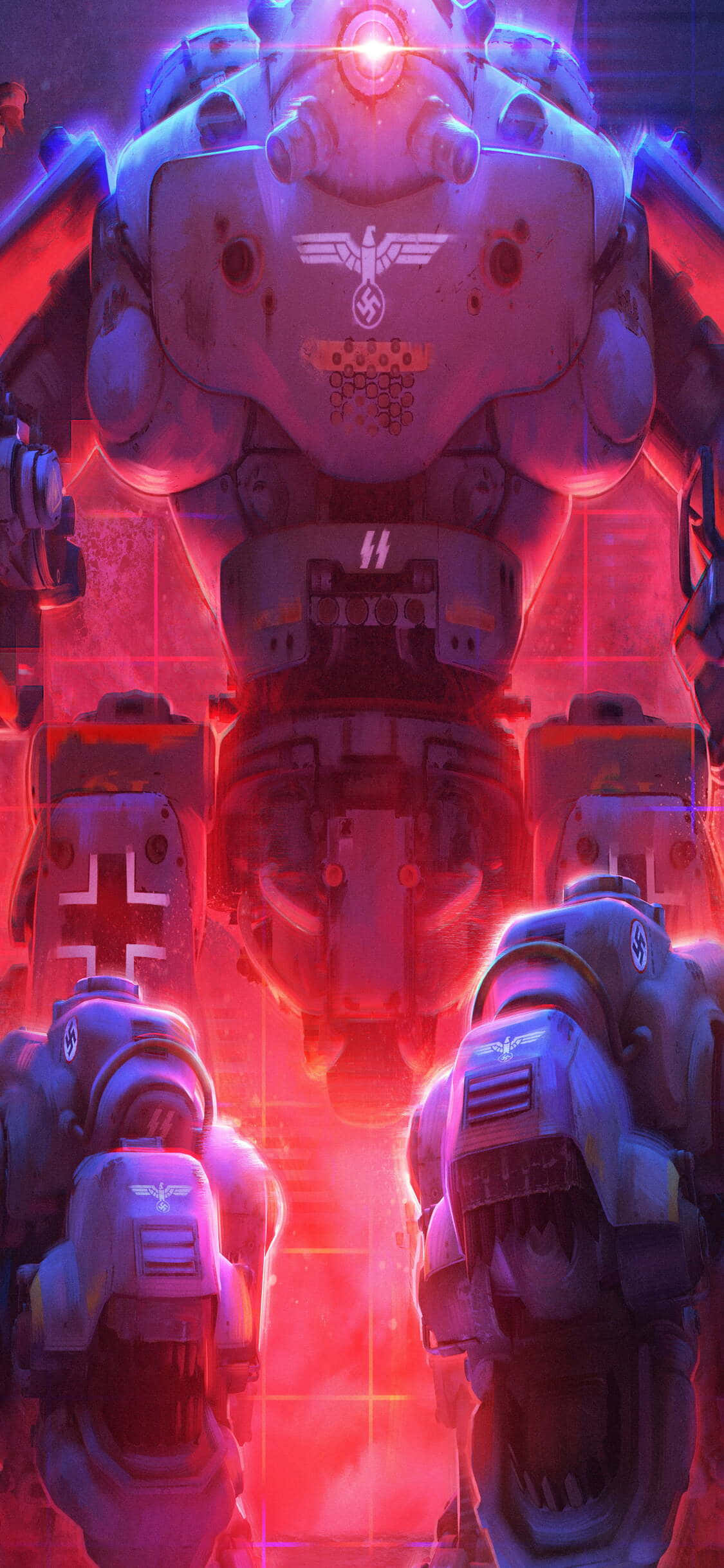 kırmızı bir ışığın önünde bir grup robot Duvar Kağıdı
