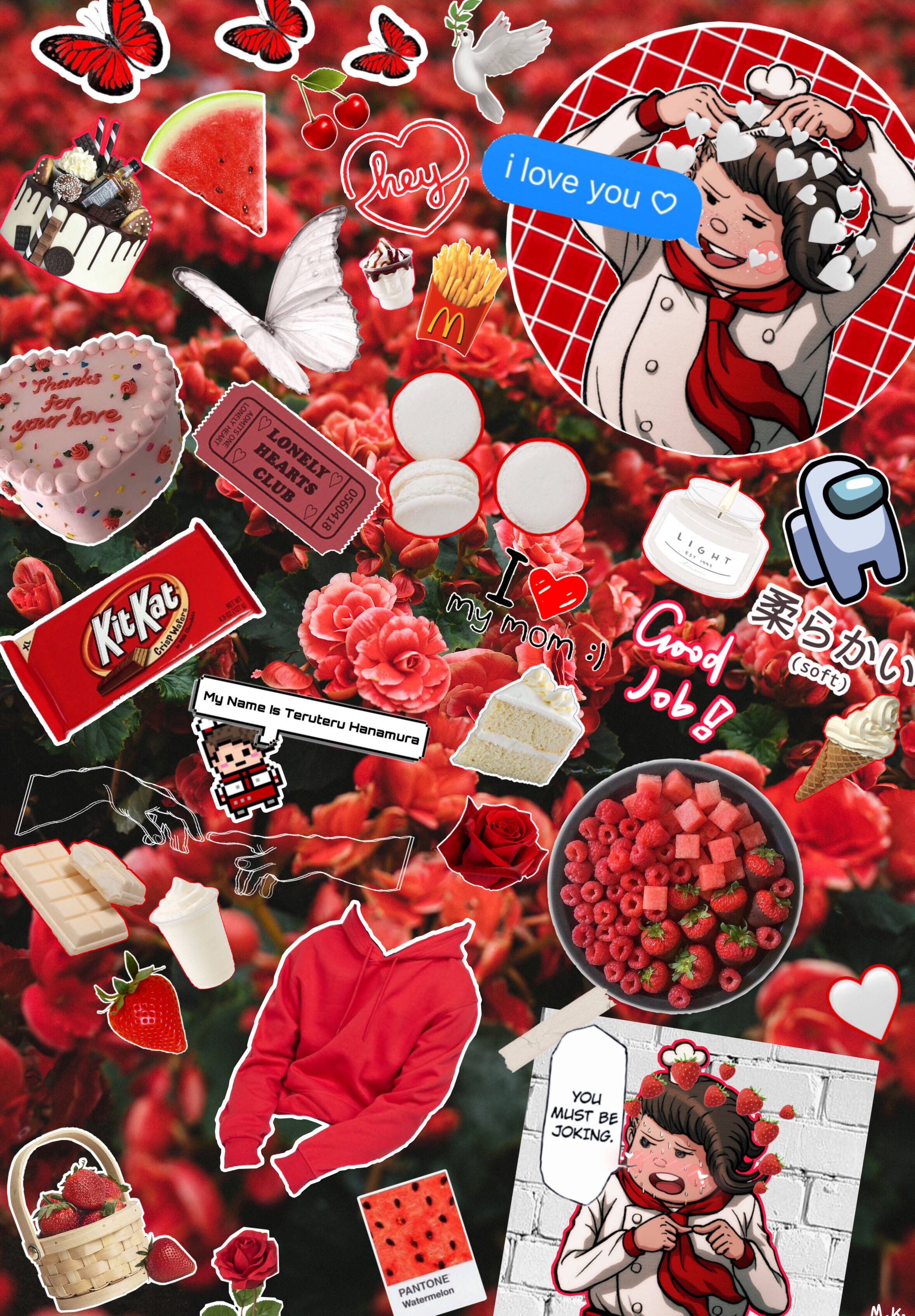 Kırmızı Çiçekler Kitkat Picsart Duvar Kağıdı