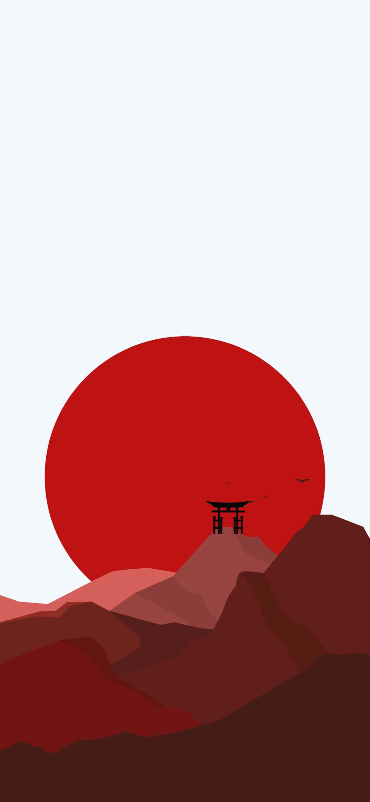 Kırmızı Dağlar Japon Minimalist Sanatı Duvar Kağıdı