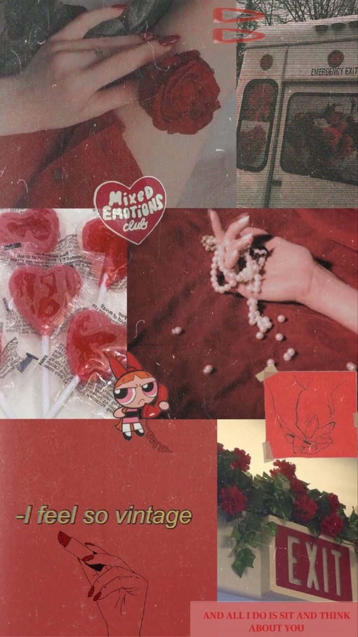 Kırmızı Fotoğraf Kolajı Estetik Tumblr Güller İnciler Duvar Kağıdı