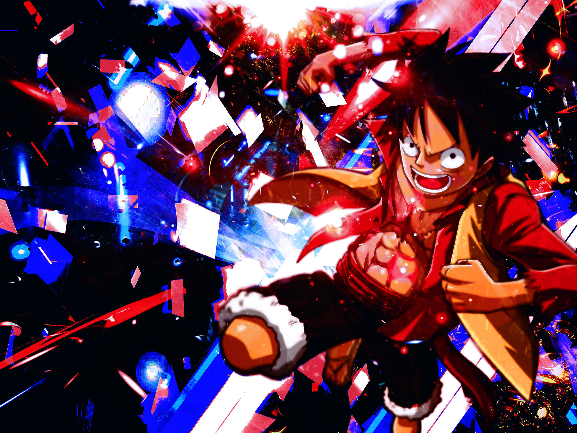 Kırmızı Mavi Arka Planda Luffy Duvar Kağıdı