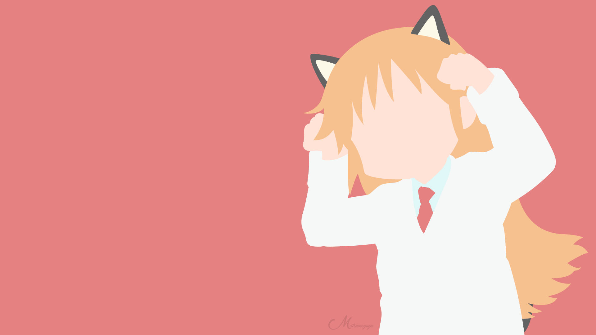 Kırmızı Minimalist Nichijou Hakase Kedi Duvar Kağıdı