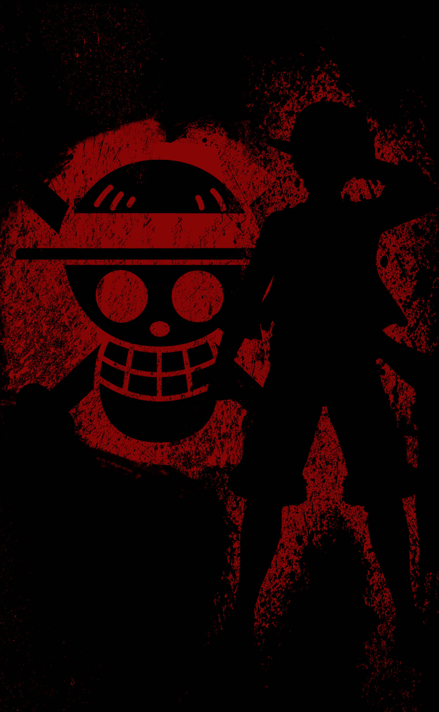 Kırmızı Sprey Boya ile Siyah Arka Planlı Luffy Duvar Kağıdı
