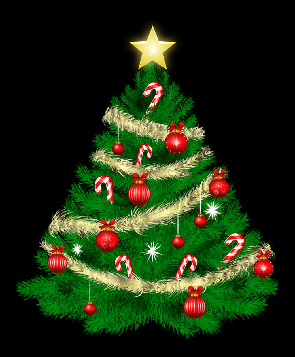 Kırmızı Süsler ve Şeker Kamışlarıyla Noel Ağacı Duvar Kağıdı