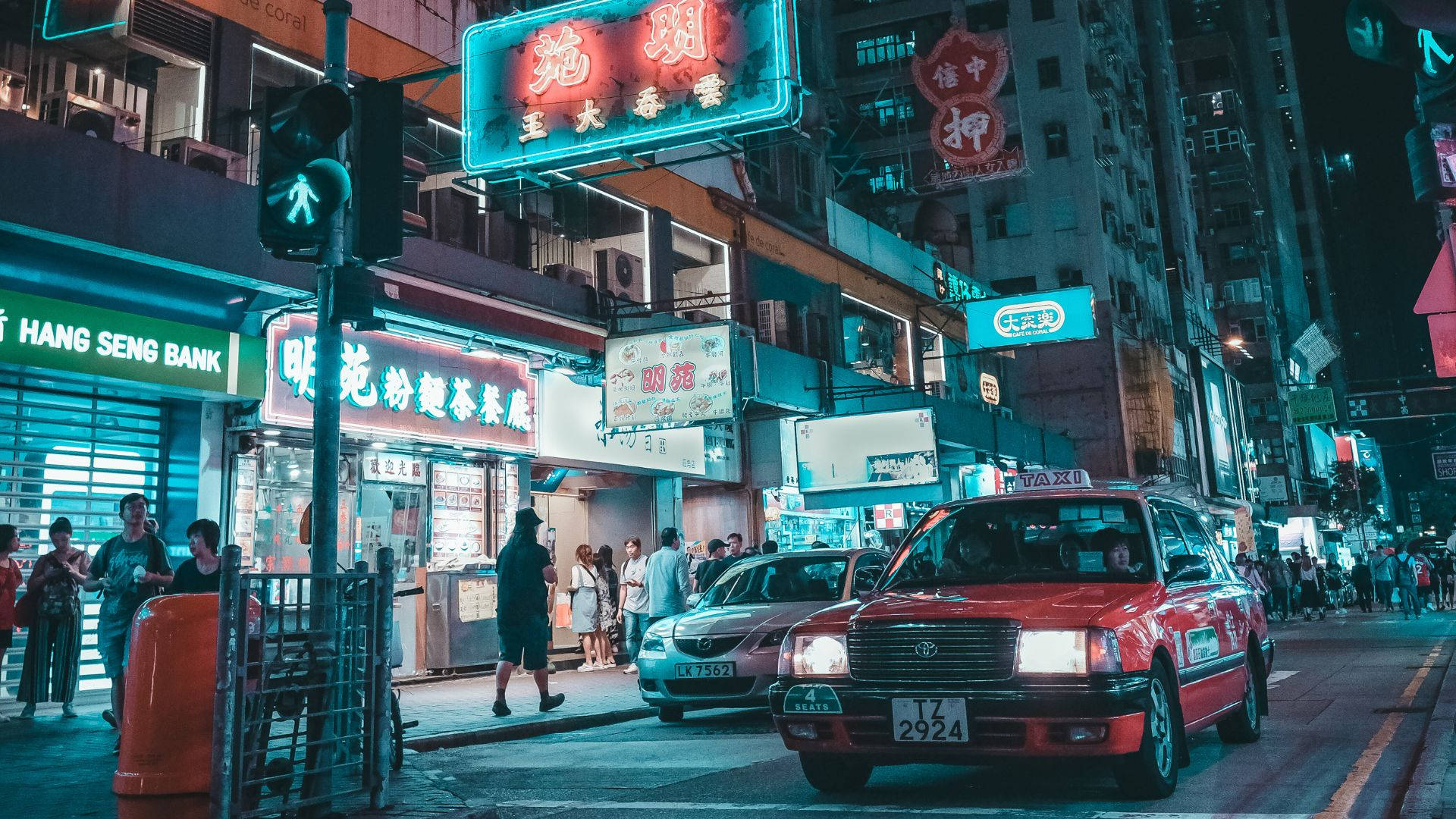 Kırmızı Taksili Neon Şehir Estetiği Duvar Kağıdı