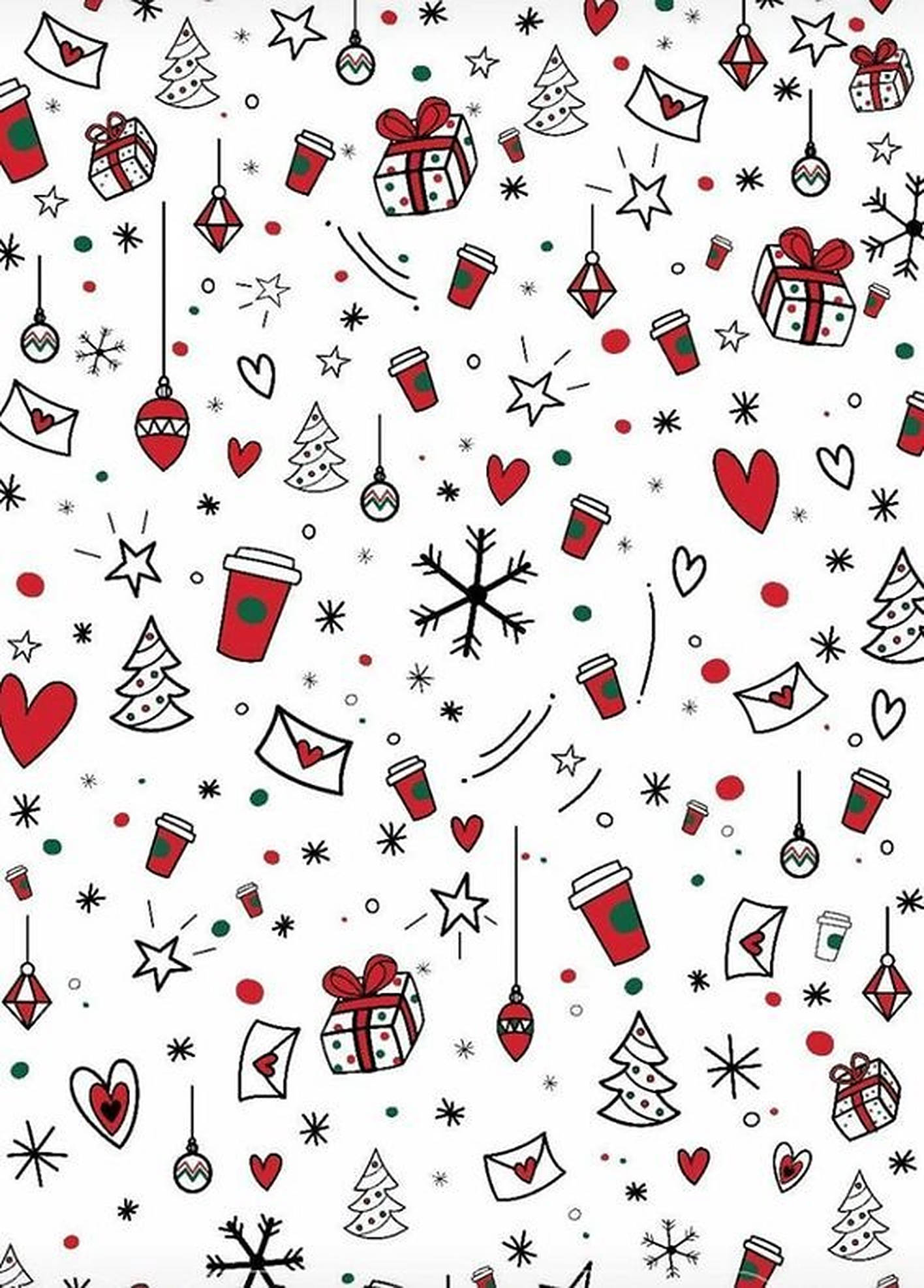 Kırmızı ve Beyaz Sevimli Noel Deseni Duvar Kağıdı