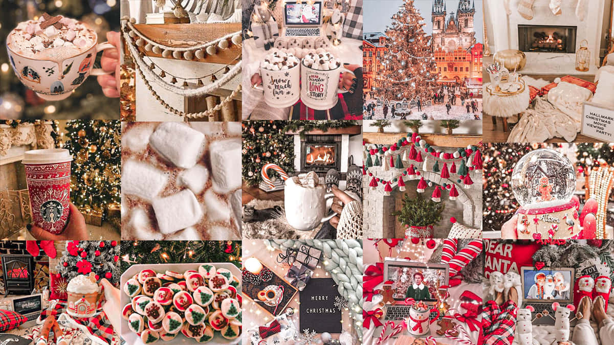 Kırmızı ve Beyaz Temalı Noel Kolajı Dizüstü Bilgisayar Duvar Kağıdı