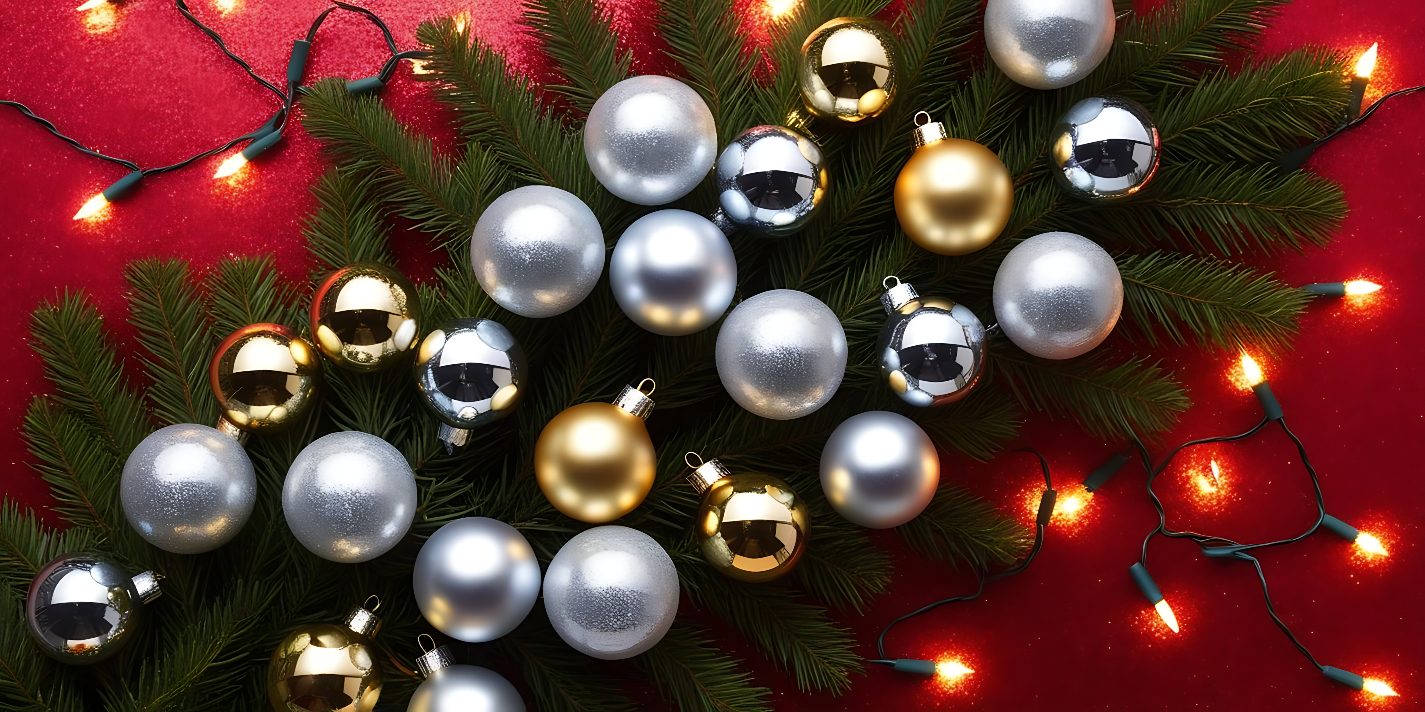 Kırmızı ve gümüş Noel süsleri Duvar Kağıdı