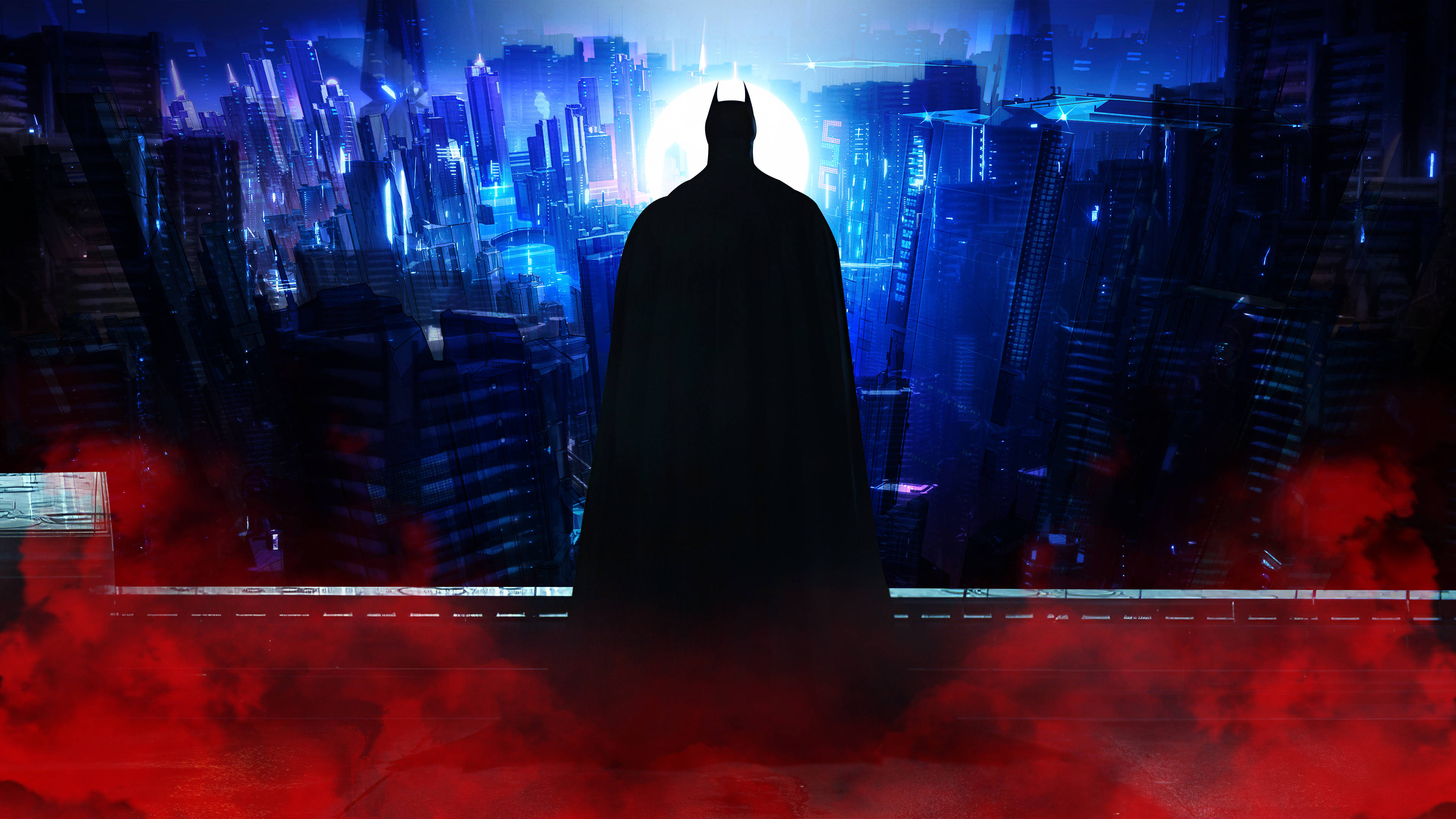 Kırmızı ve Mavi 4K Gotham Batman Duvar Kağıdı