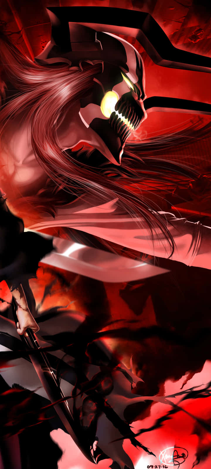kırmızı ve siyah uzun saçlı bir anime karakteri Duvar Kağıdı