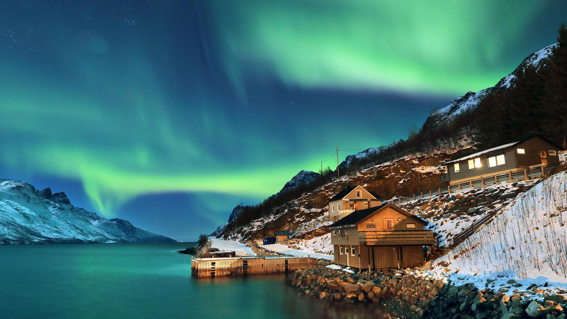Kış Estetiği Aurora Borealis Kulübe Duvar Kağıdı